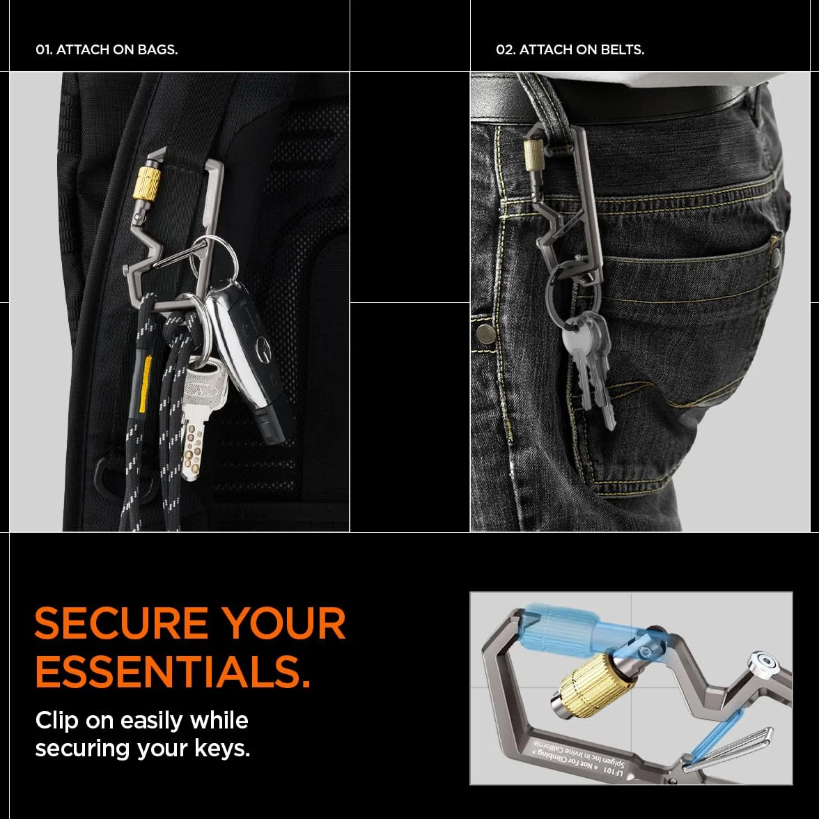 Spigen Life EDC moschettone portachiavi apribottiglie bloccaggio cinghia O-ring