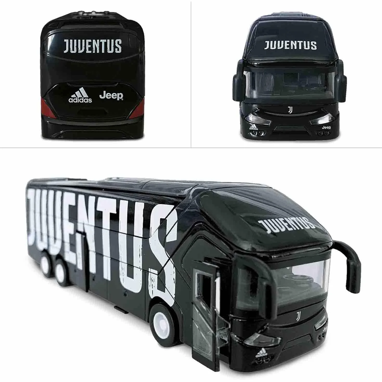 Mondo Motors - Pullman Juventus F.C. modellino giocattolo - Bus con retrocarica frizione pull back - Colore Bianco Nero - 51212