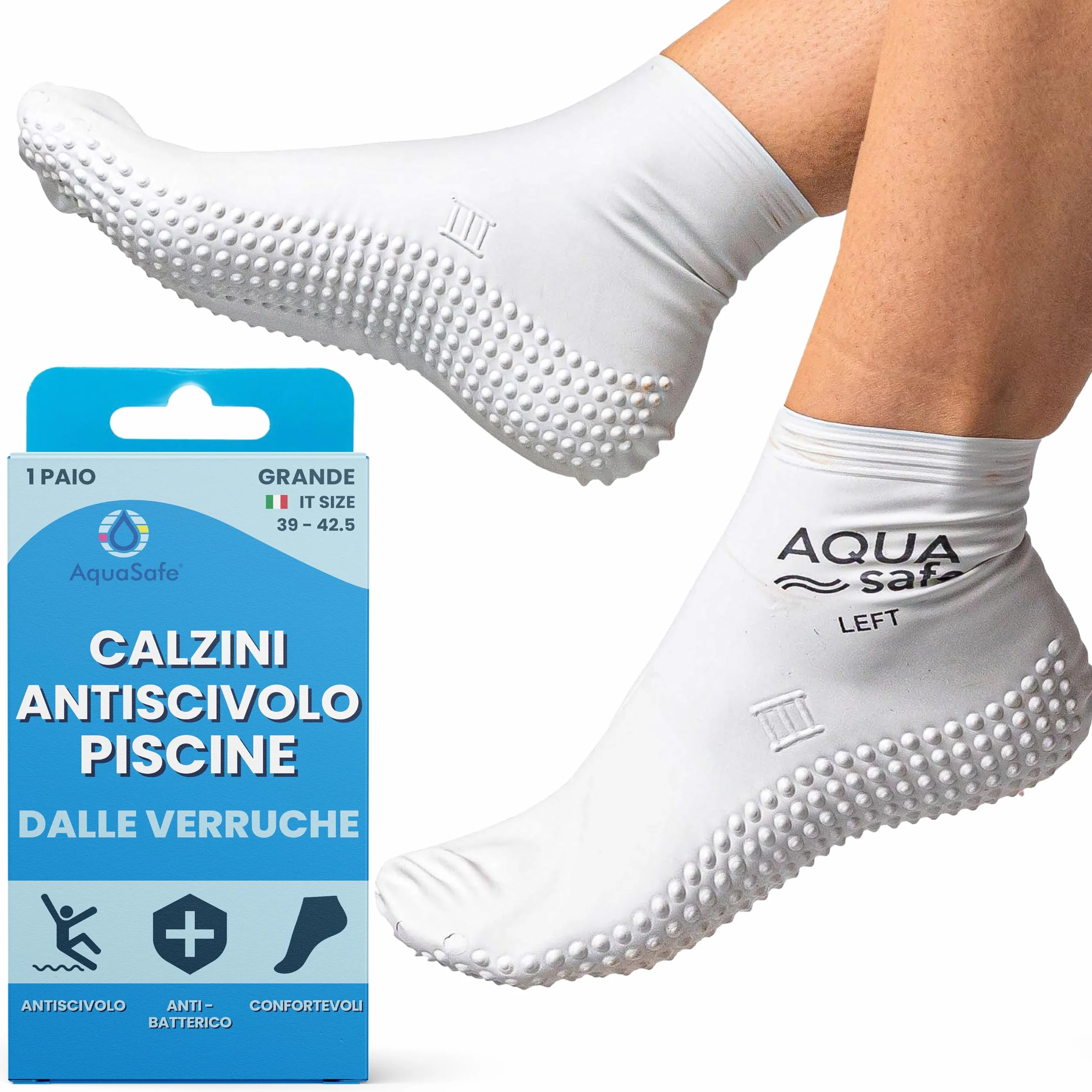 Aquasafe Calze Piscina Impermeabili Antiverruche in Lattice Antiscivolo Bambino Igieniche Protettiv