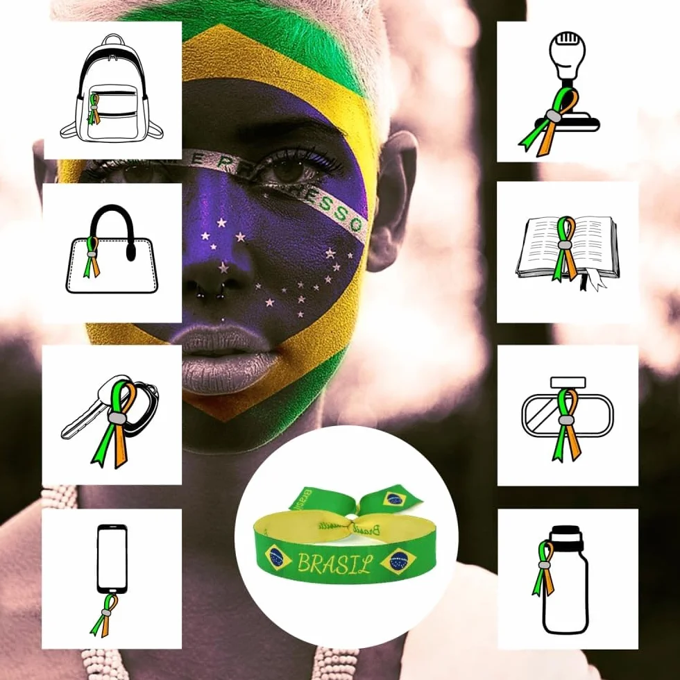 Bracciale in tessuto Bandiera del Brasile Regolabile Verde-Amarela