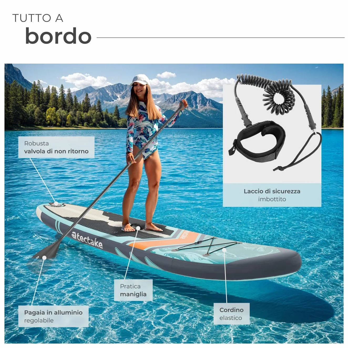 Tectake Sup Gonfiabile Tavola Stand Up Paddle Board 2 in 1 Kayak Sedile SUP Pompa Pinne Zaino Pagaia Drop Stich Schiuma EVA Carico Max 200 kg