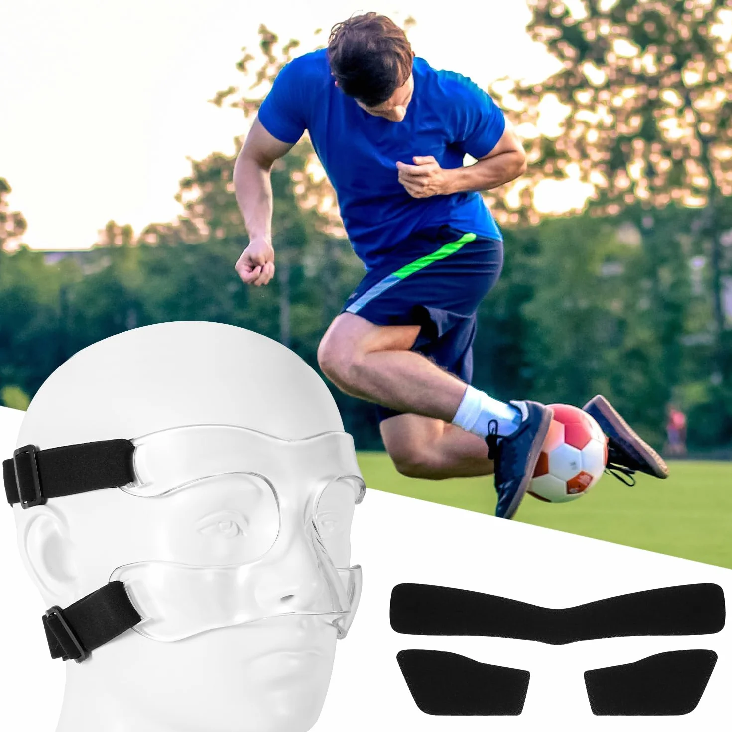 Maschera Protettiva per Naso Rotto Regolabile con Imbottitura Traspirante per Basket Calcio Adulti Adolescenti