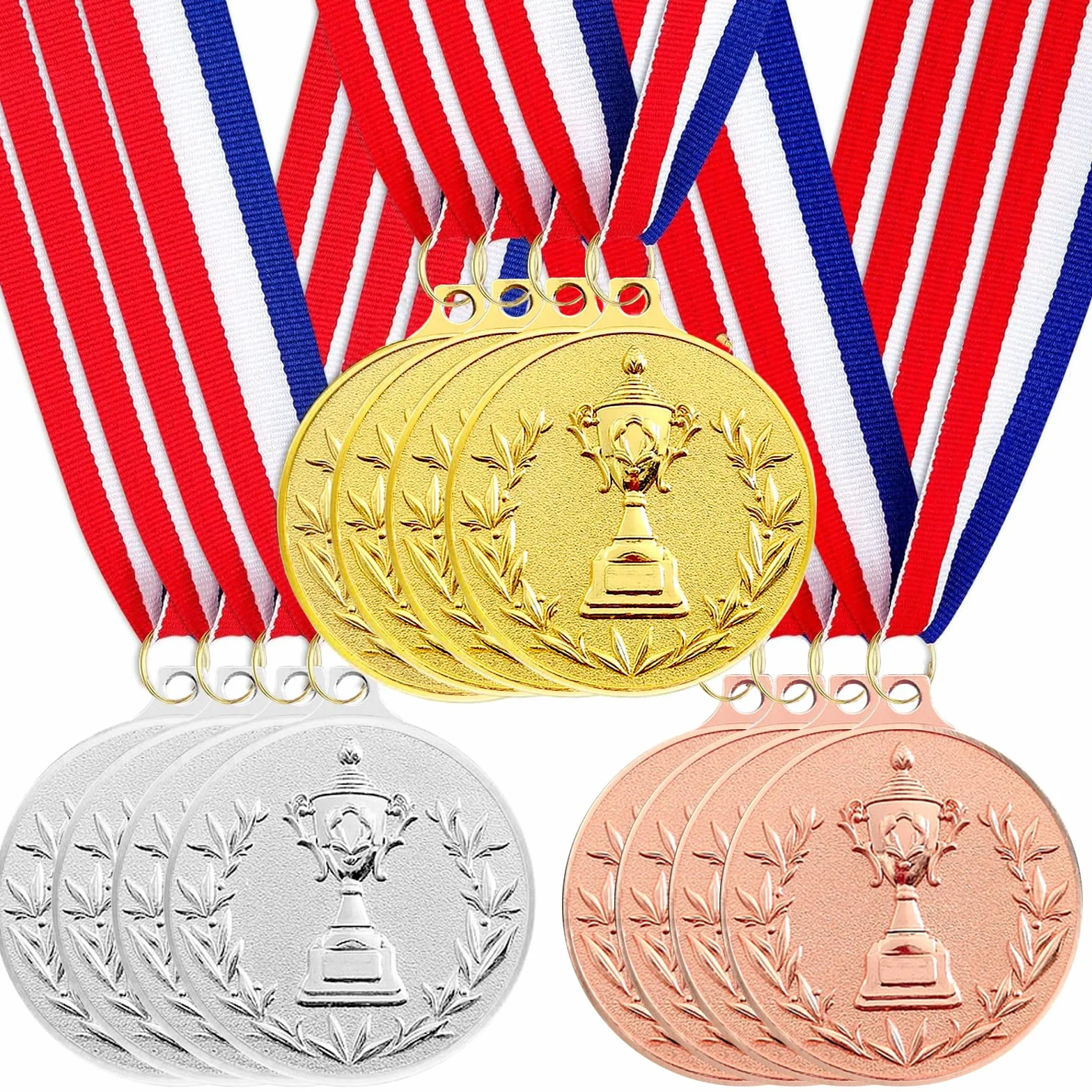 Medaglie Premiazioni Metallo Oro Argento Bronzo con Nastro Collo 5.0cm per Bambini Giochi Sport