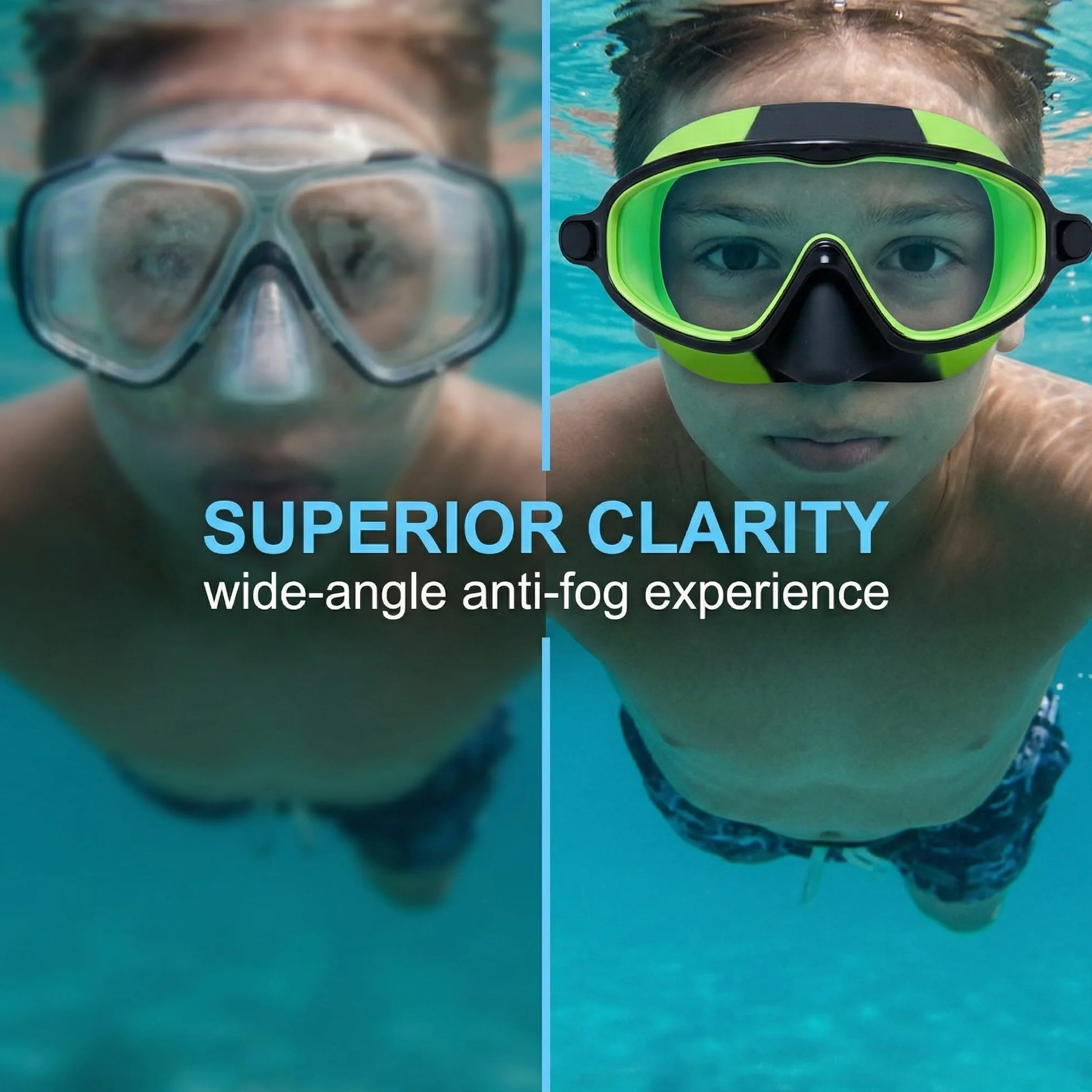 Maschera Immersione Bambini Cinturino Regolabile Silicone Anti-Nebbia Anti-Perdite Panoramica 180° Occhialini Nuoto