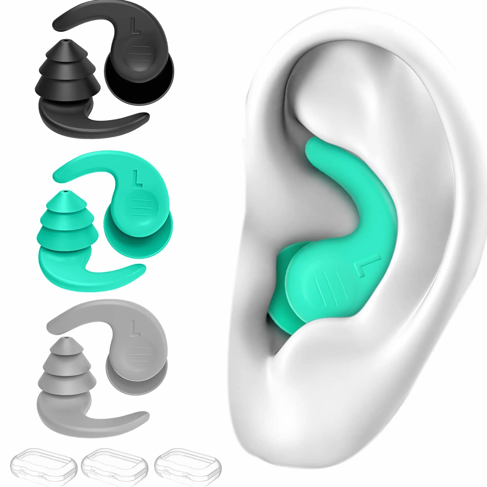 Tappi per Le Orecchie per Nuoto Impermeabili Riutilizzabili in Silicone con Riduzione del Rumore (3 paia)