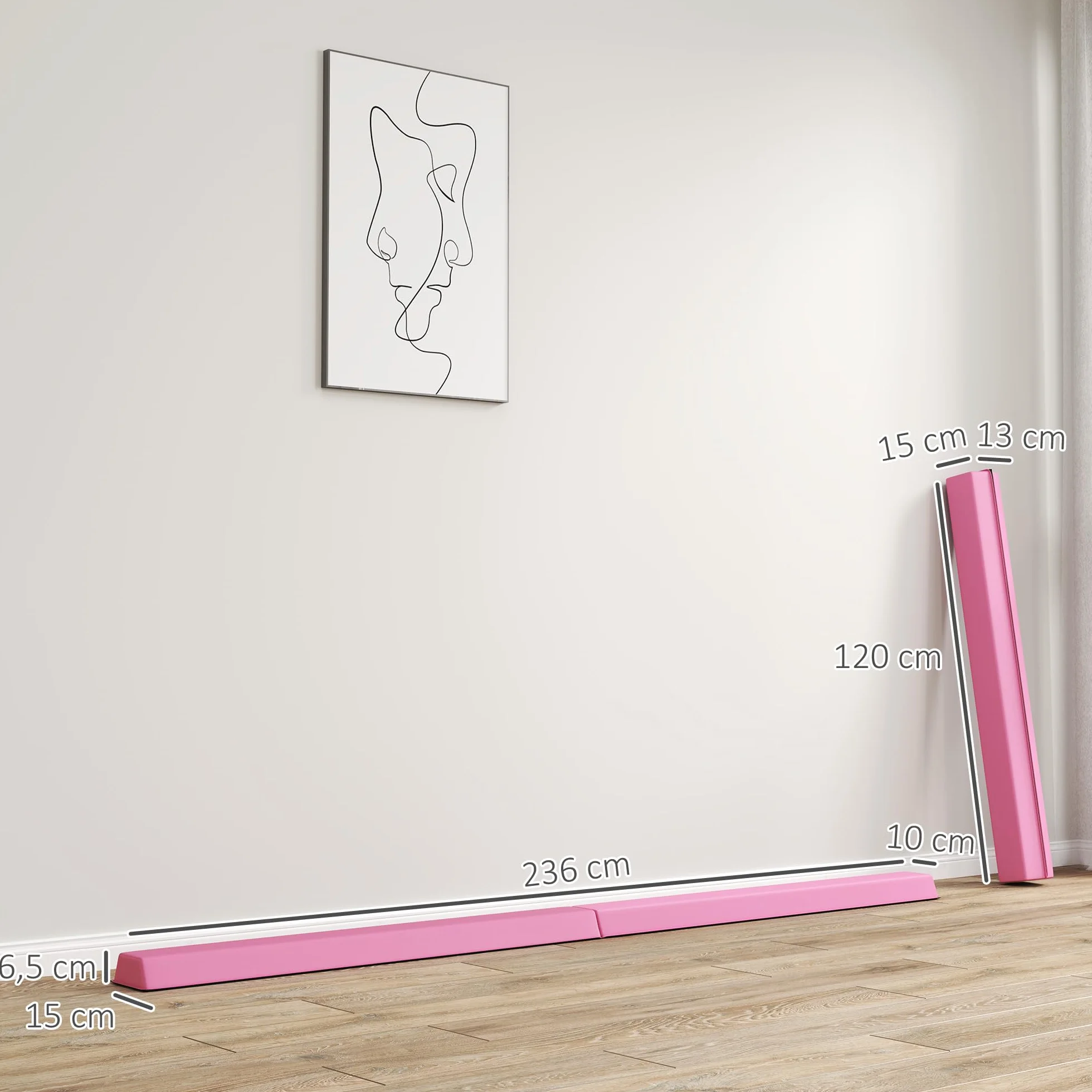 SPORTNOW Trave d'Equilibrio Pieghevole 236 cm, Trave da Ginnastica Portatile Antiscivolo, Fino a 80 kg, per Bambini 3+ Anni