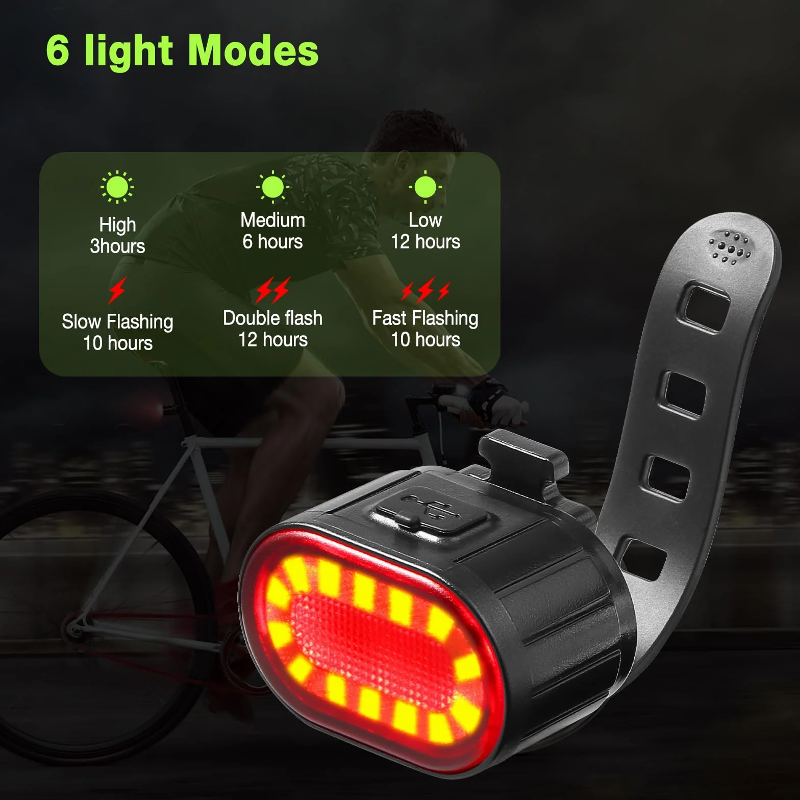 Oderra Luci Bicicletta LED Anteriore e Posteriore USB Ricaricabile IPX4 Impermeabile 4/6 Modalità per MTB Bici Skateboard