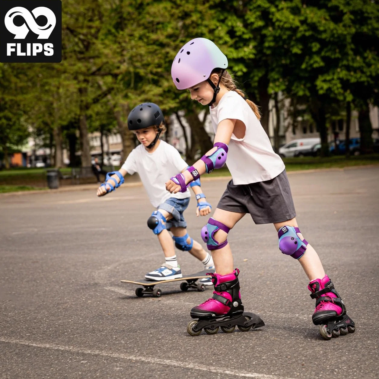 Protezioni Pattini Bambina 3-12 Anni - Ginocchiere, Gomitiere e Protezioni Mani Set da 6 Pezzi per Skateboard, Monopattini e Pattini a Rotelle
