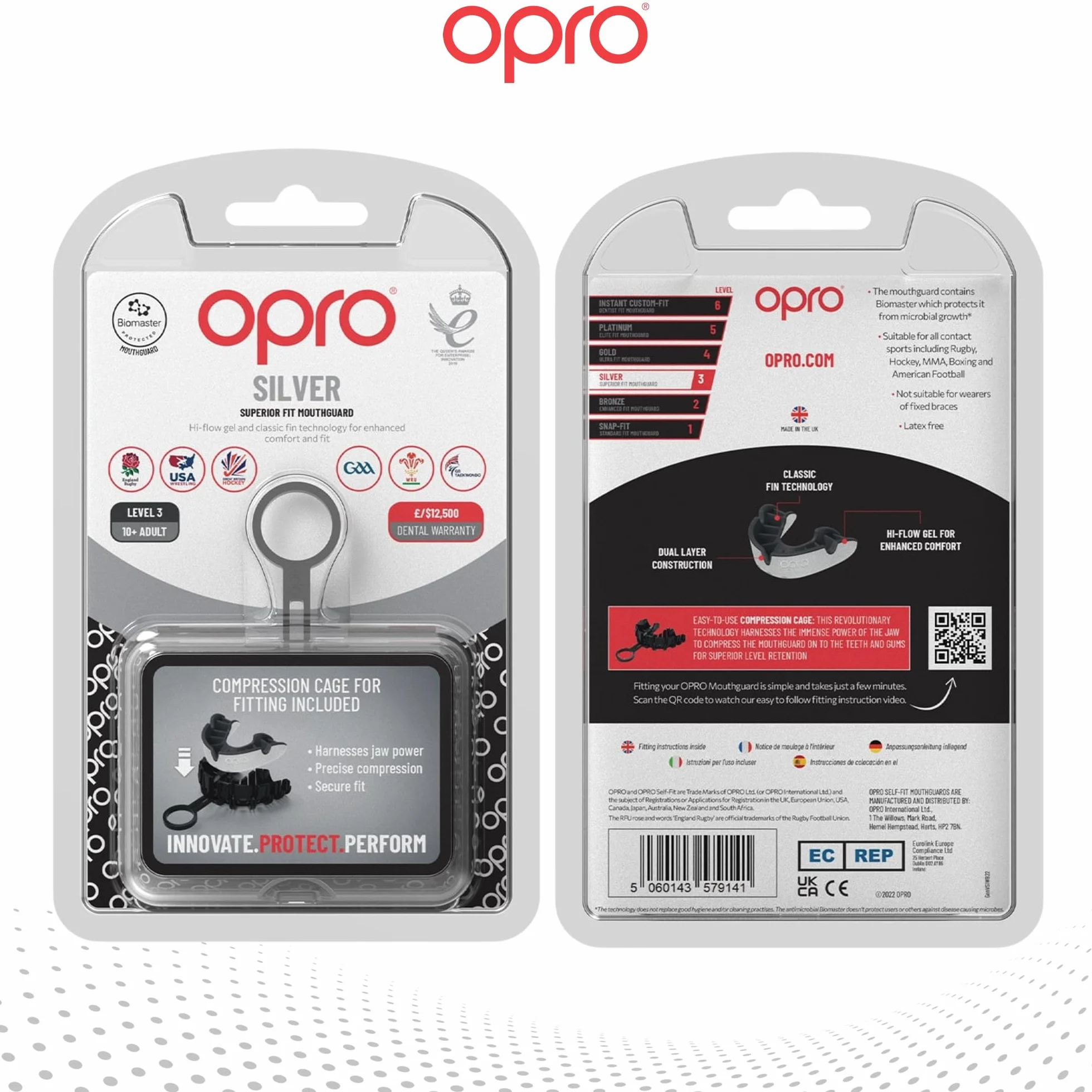 OPRO Paradenti Livello Argento Aderenza Essenziale Protezione Dentale per Boxe MMA Rugby Hockey Adulti Bambini