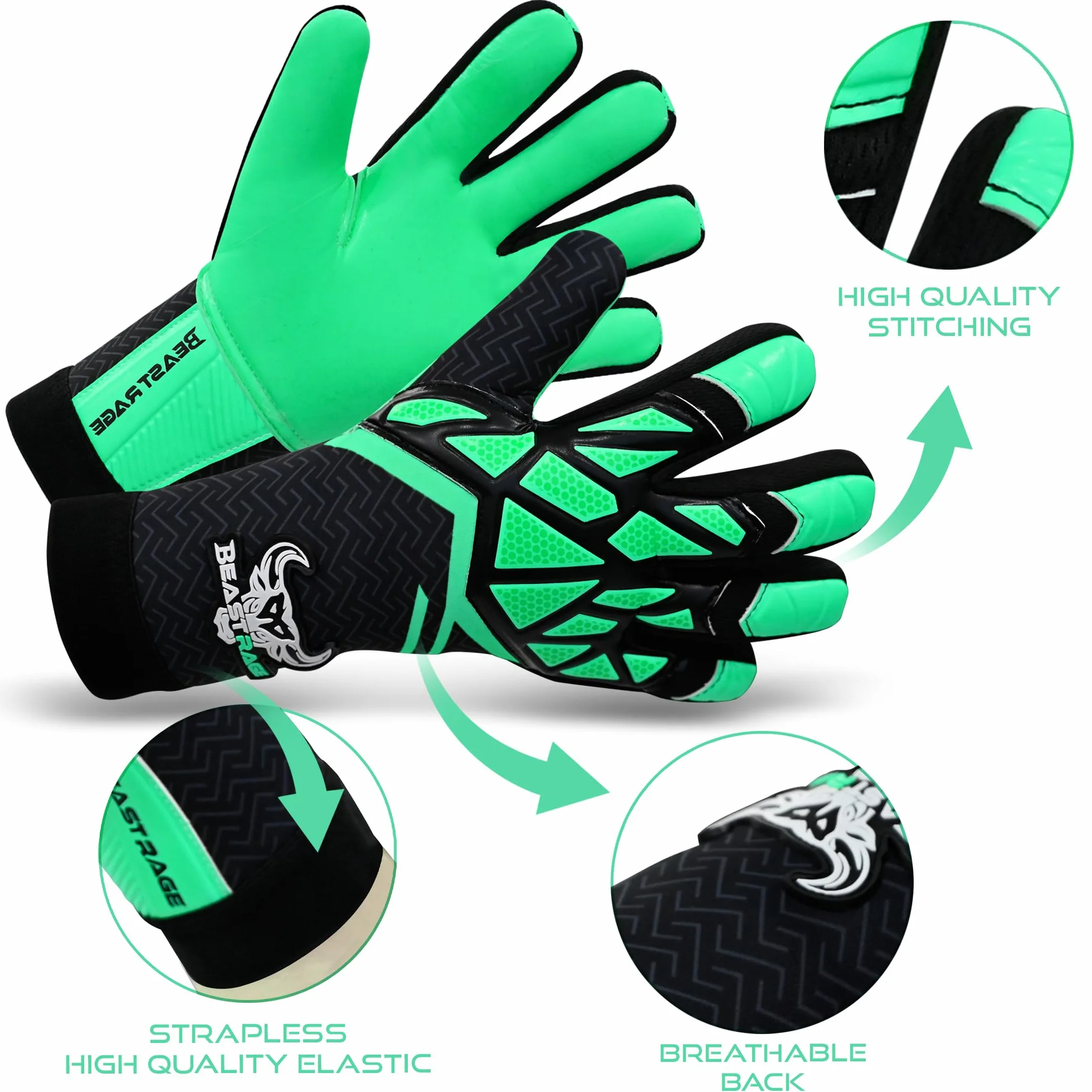 BEAST RAGE Guanti da portiere calcio bambini adolescenti adulti