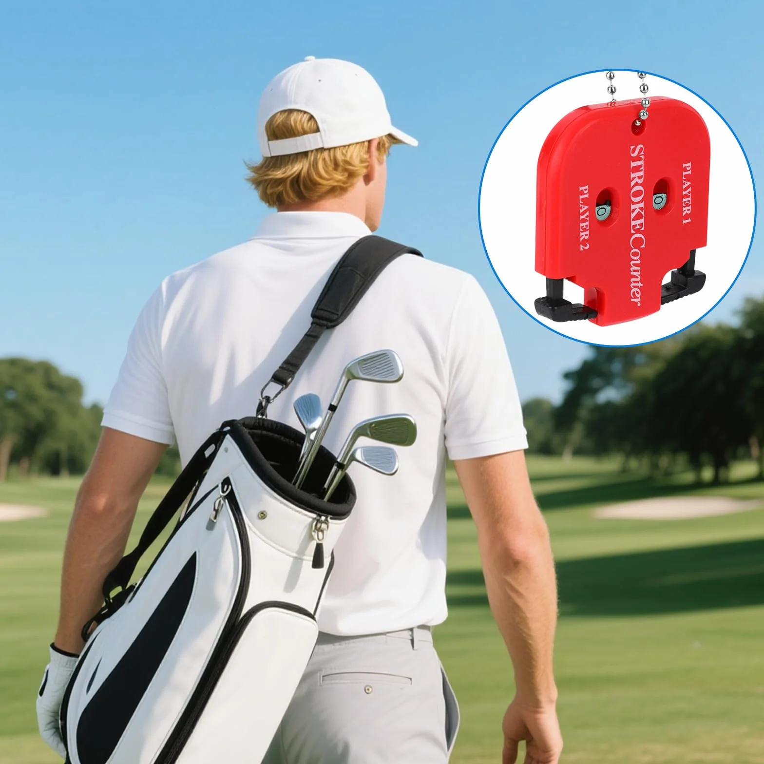 Contatori Colpi da Golf Segnapunti Portatile per 2 Giocatori con Corda Design Quadrato