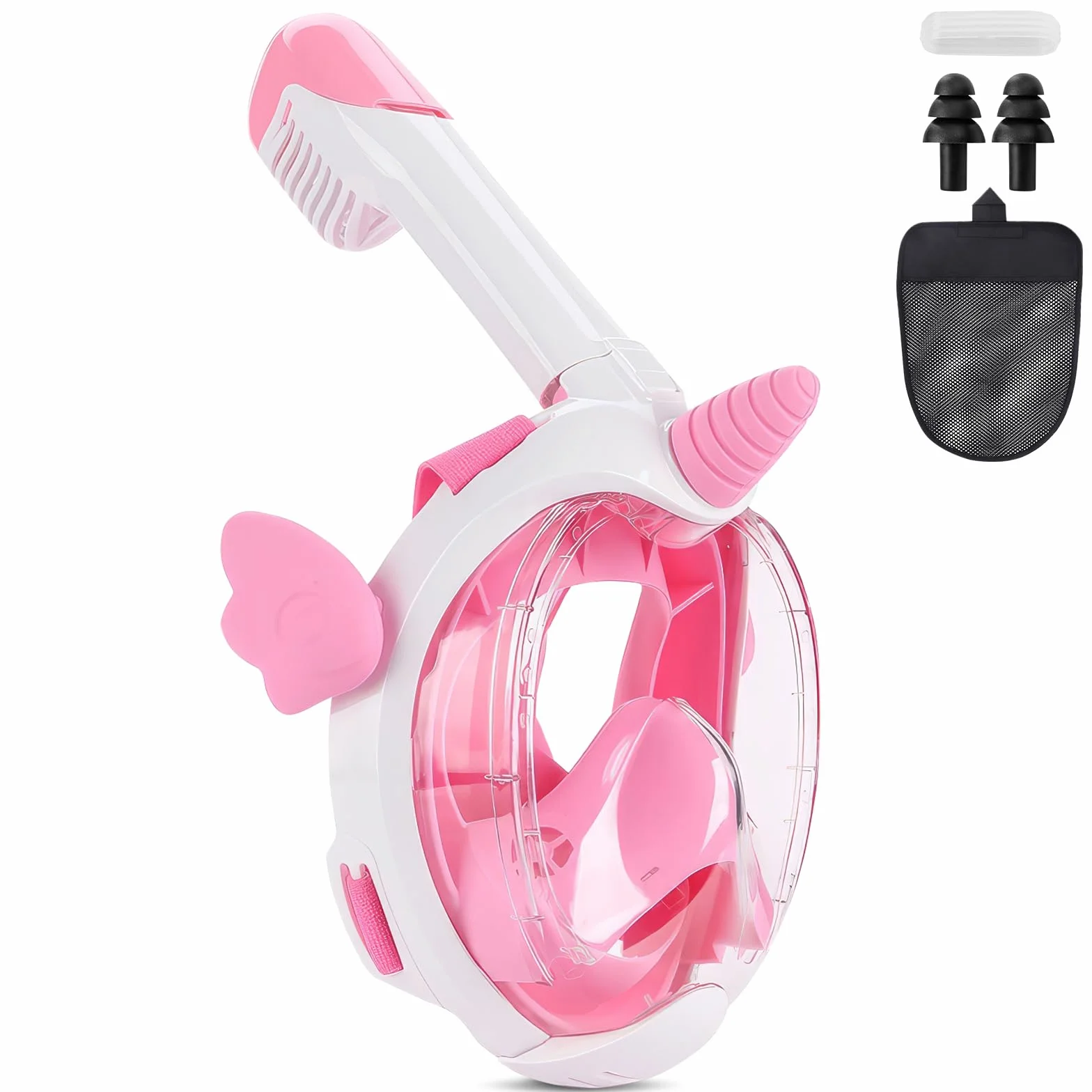 Maschera Snorkeling Integrale Bambini 3-12 Anni Vista Panoramica 180° Anti Appannamento Rosa XS