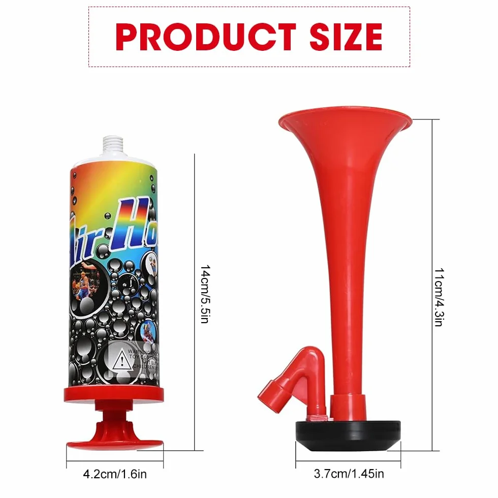 Tromba da Stadio 2 Pezzi, Trombetta Forte, Corno da Stadio, Fanfare Air Horn per Feste, Partite di Calcio, Eventi Sportivi Rosso