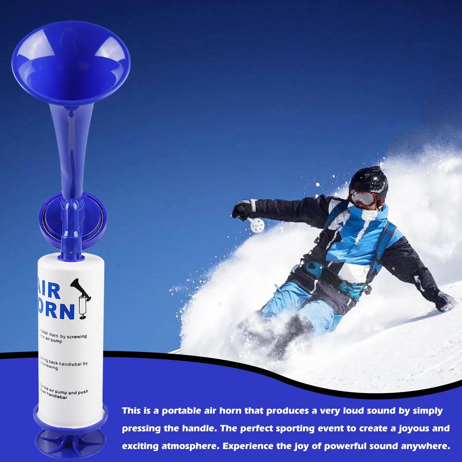 Tromba d'aria Portatile 2 Pcs, Handheld Air Horn Riutilizzabile con Pompa per Stadio Feste Camp Nautica