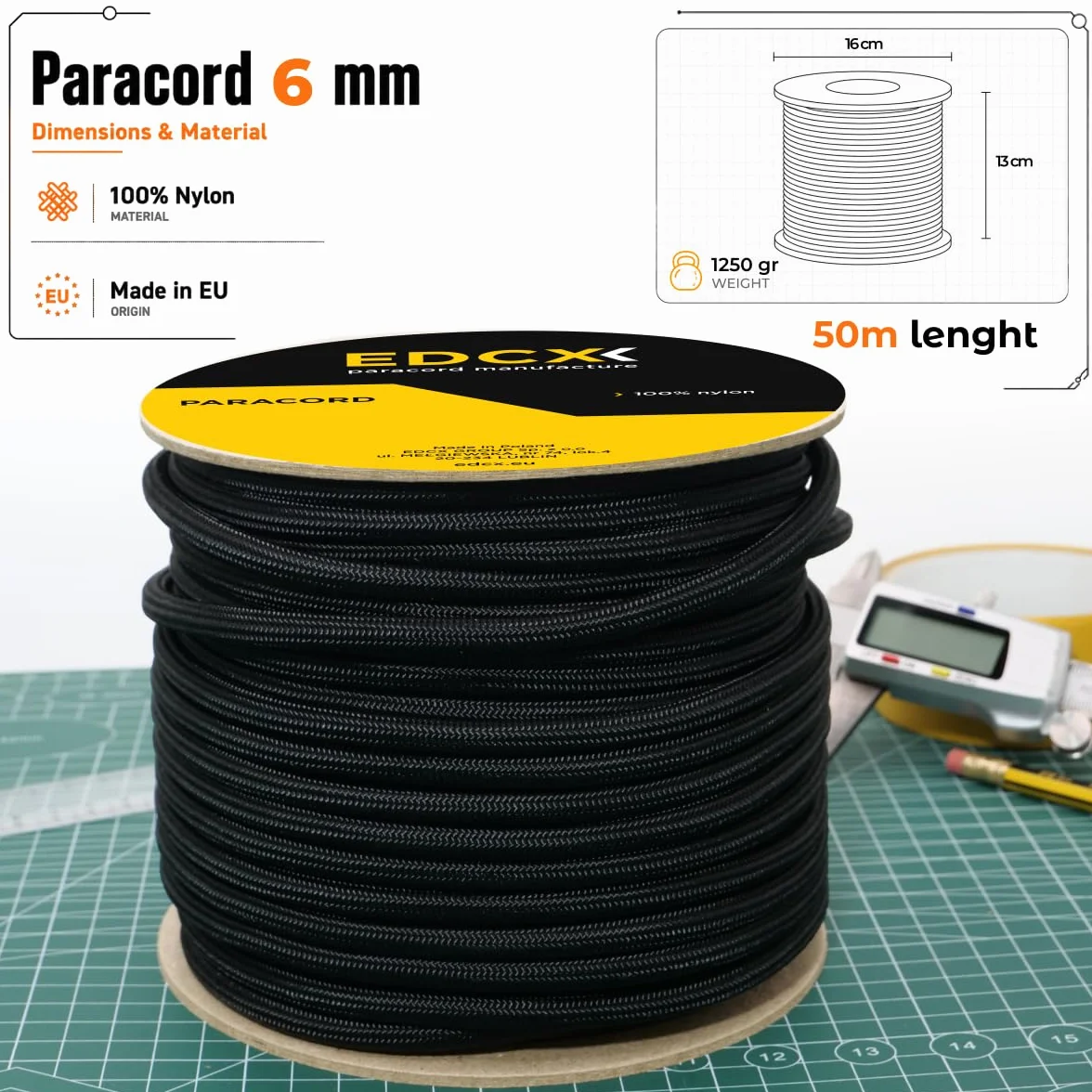 Paracorde 1,2 mm - 8 mm Noir 100% Nylon 10 m 20 m 30 m 50 m 100 m pour Artisanat Bricolage Camping