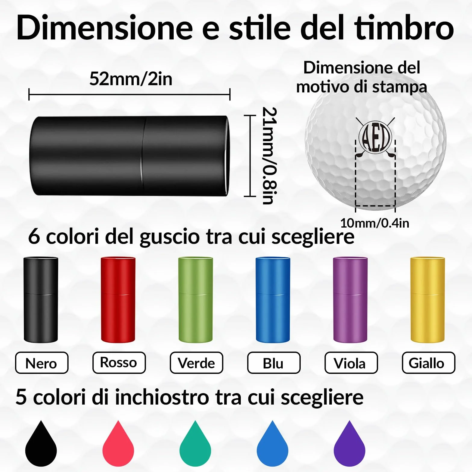 Timbro da Golfball Personalizzato – con Nome, Iniziali o Logo – Inchiostro Impermeabile Ricaricabile – Idea Regalo San Valentino per Golfisti, Uomo, papà