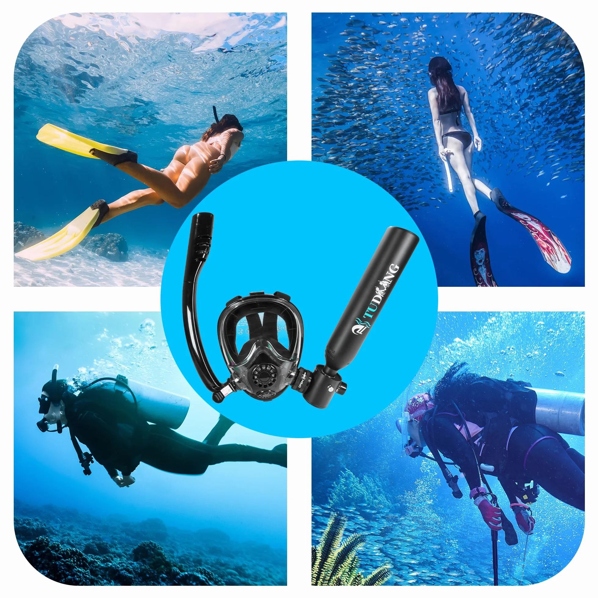 Bombola per immersioni subacquee 0.5L TUDIVING mini ossigeno maschera snorkeling kit