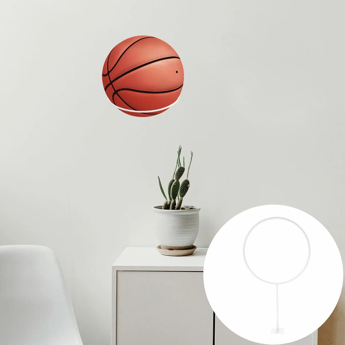 Supporto da Parete per Palloni 2 Pezzi in Ferro, Espositore per Basket e Calcio