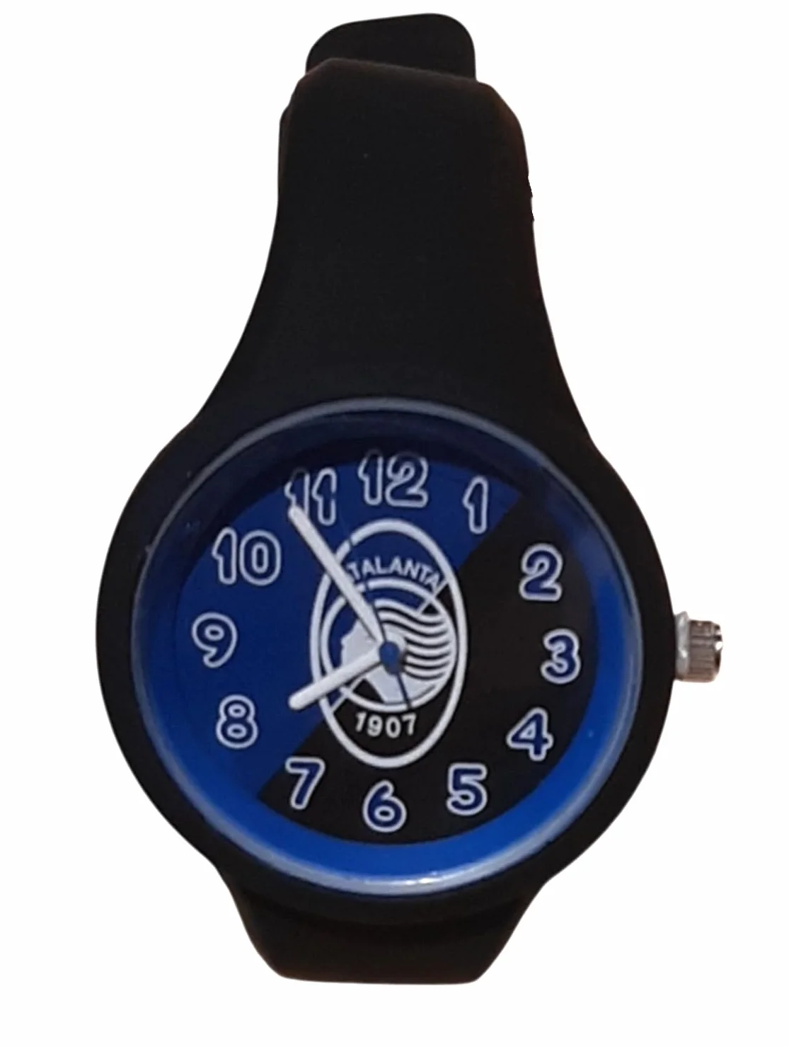 PRESTIGE & DELUXE Orologio da polso Lowell NeW One kid Atalanta Cinturino in silicone nero - Quadrante 34 mm nero in confezione + portachiave calcio