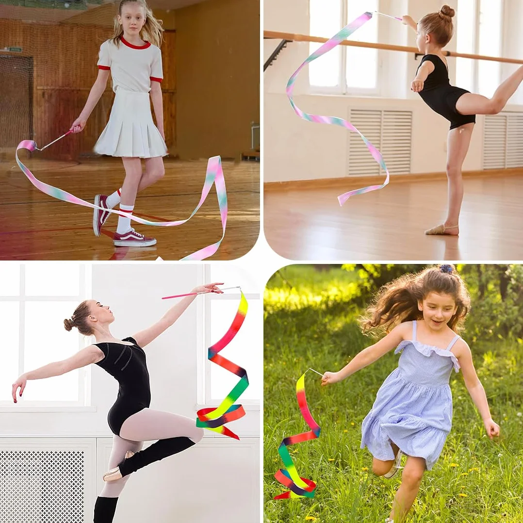 Nastro Ginnastica Ritmica Bambina 2 Metri Rosa con Maniglie - Kit Danza per Allenamenti e Spettacoli