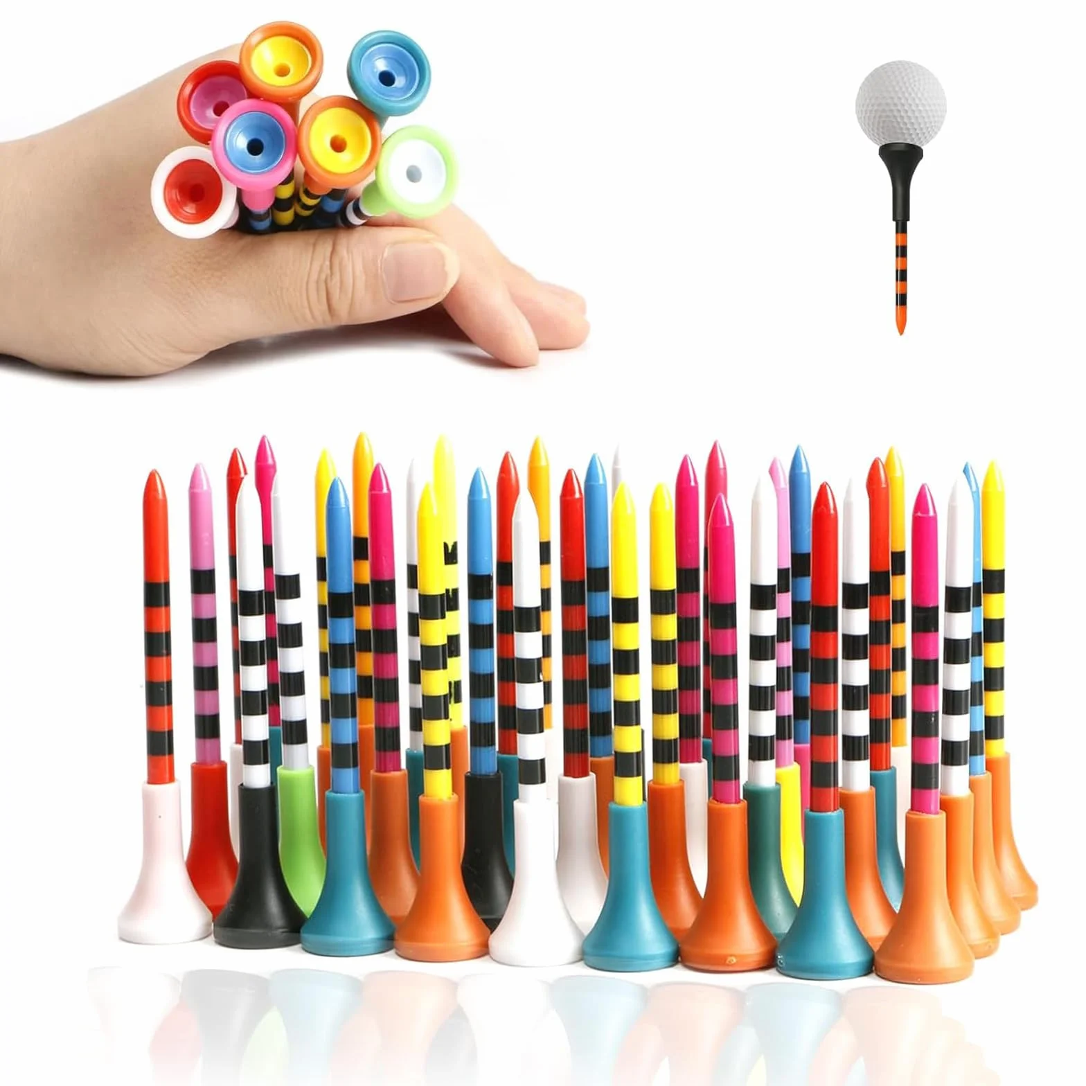 50 Pezzi Tee da Golf Colorati, Tee da Golf in Plastica Resistente Accessori per Parti da Golf con Parte Superiore in Gomma Ammortizzata Ideali per Tee e Allenamento - 83 mm