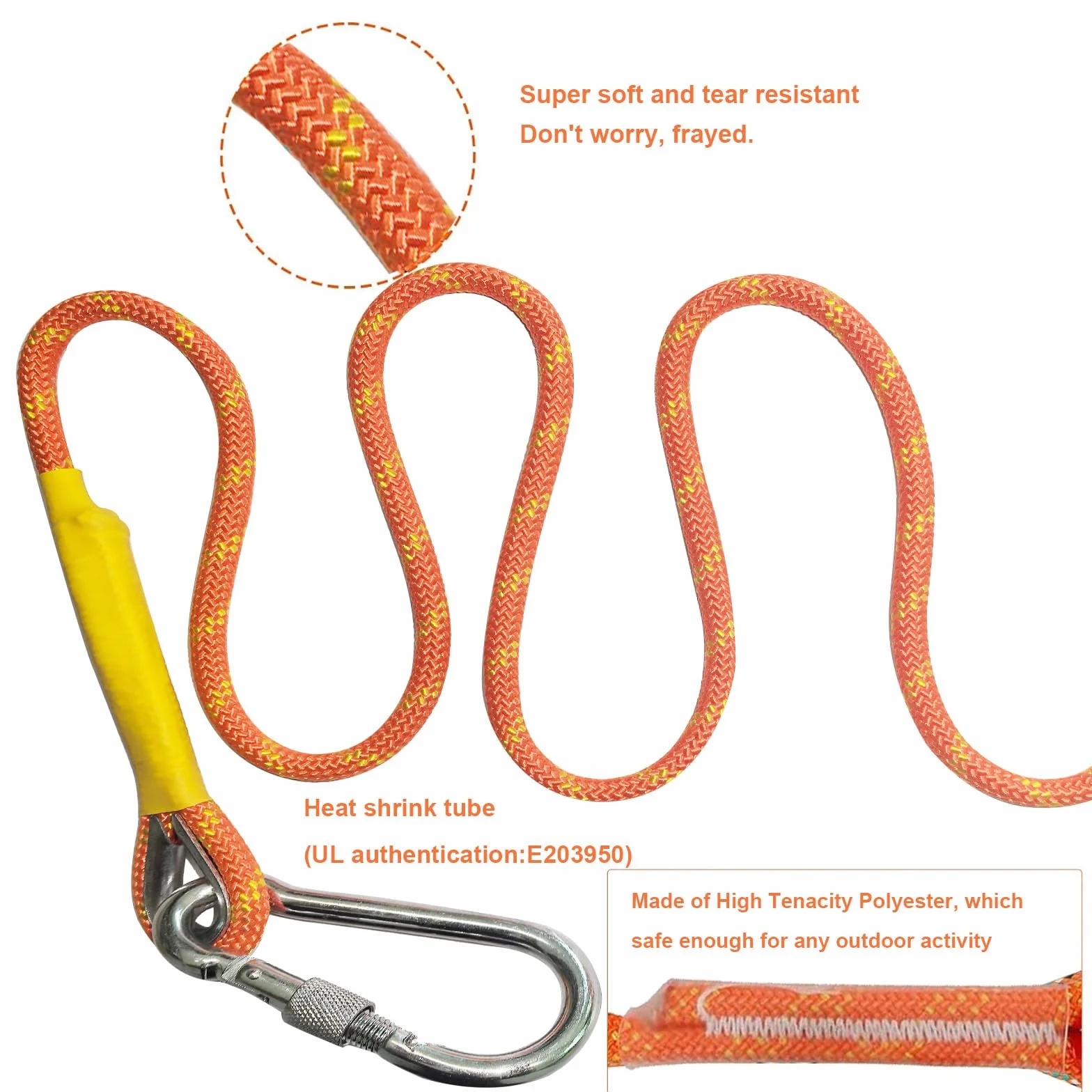 Corda da Arrampicata 10mm 5m 1500kg Carico di Rottura con 2 Moschettoni per Alpinismo