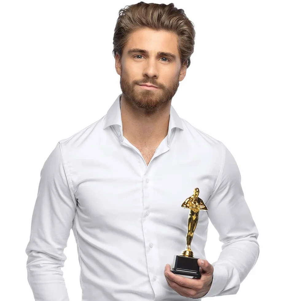Boland Trofeo vincitore 21 cm plastica dorata base nera decorazione Hollywood festa tema VIP carnevale