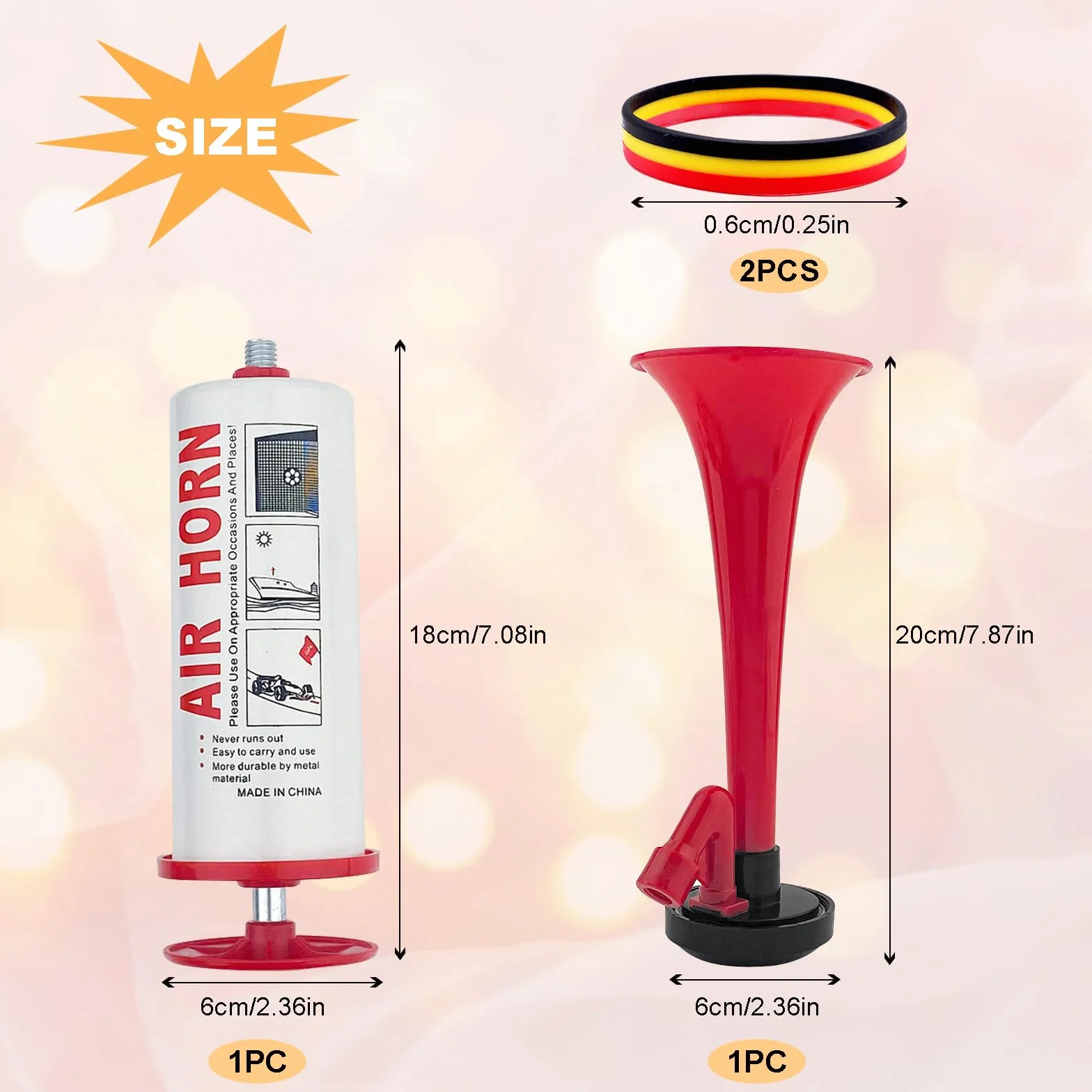 Tromba da stadio,trombetta da stadio,trombette da stadio manuali,Air Horn estremamente forte+2 pezzi Silicone Braccialetti,Handheld Air Horn Pressione Tromba,tromba stadio,tromba ad aria compressa