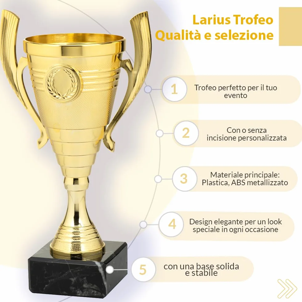 Larius Coppa 22 cm 415 g trofeo universale base in marmo personalizzabile per sport scuola concorsi premi