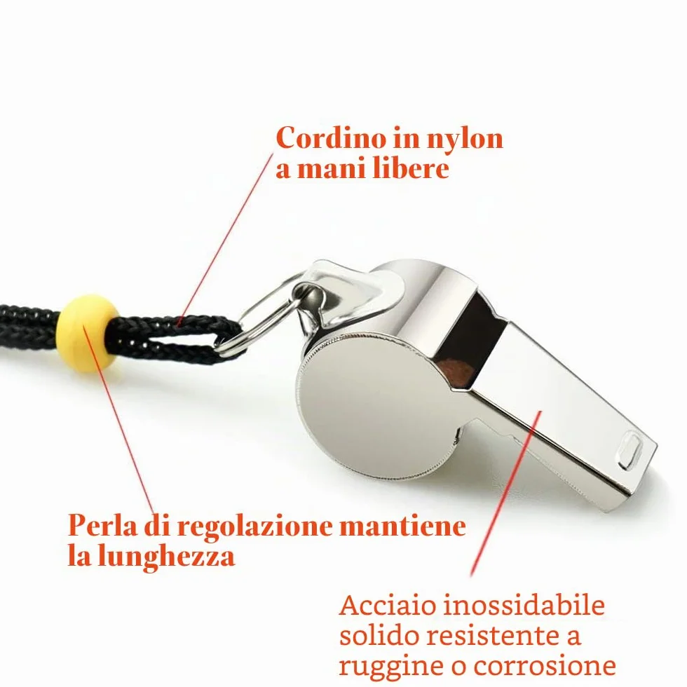 Fischietto Sportivo in Acciaio Inox con Cordino, Suono Forte e Chiaro per Allenatori e Arbitri