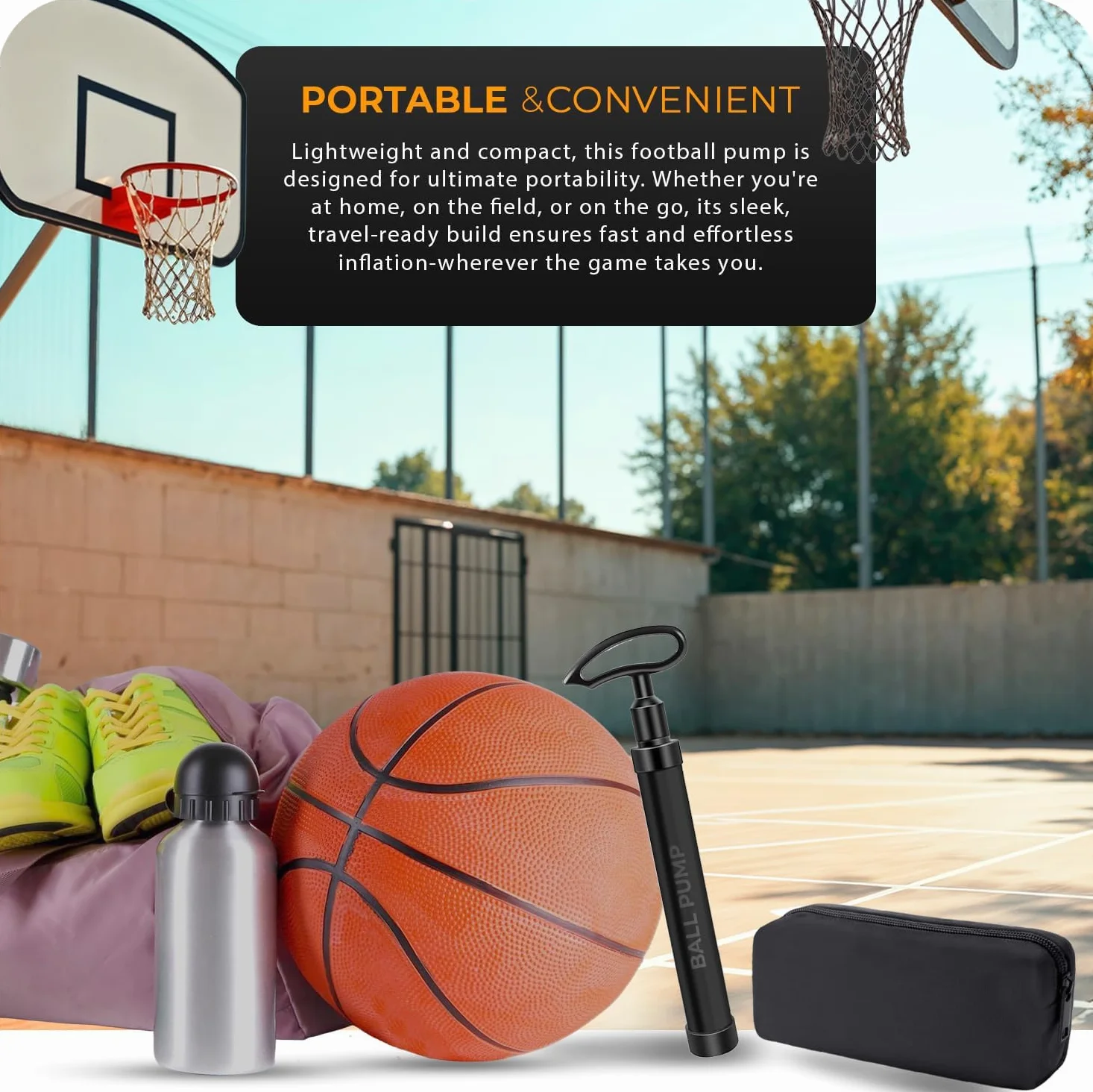 Pompa portatile per palloni con ago, pompa a mano in lega di alluminio, per calcio, basket, pallavolo