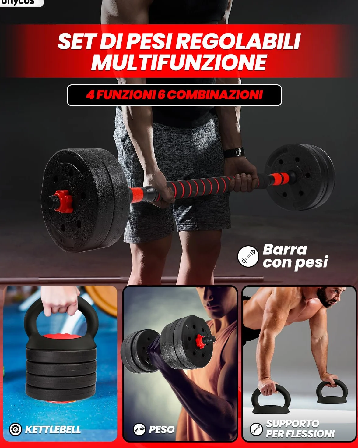 Manubri Regolabili con Dischi 10-40 kg Coppia Pesi Barra Collegamento Antiscivolo per Allenamento Palestra Casa Fitness