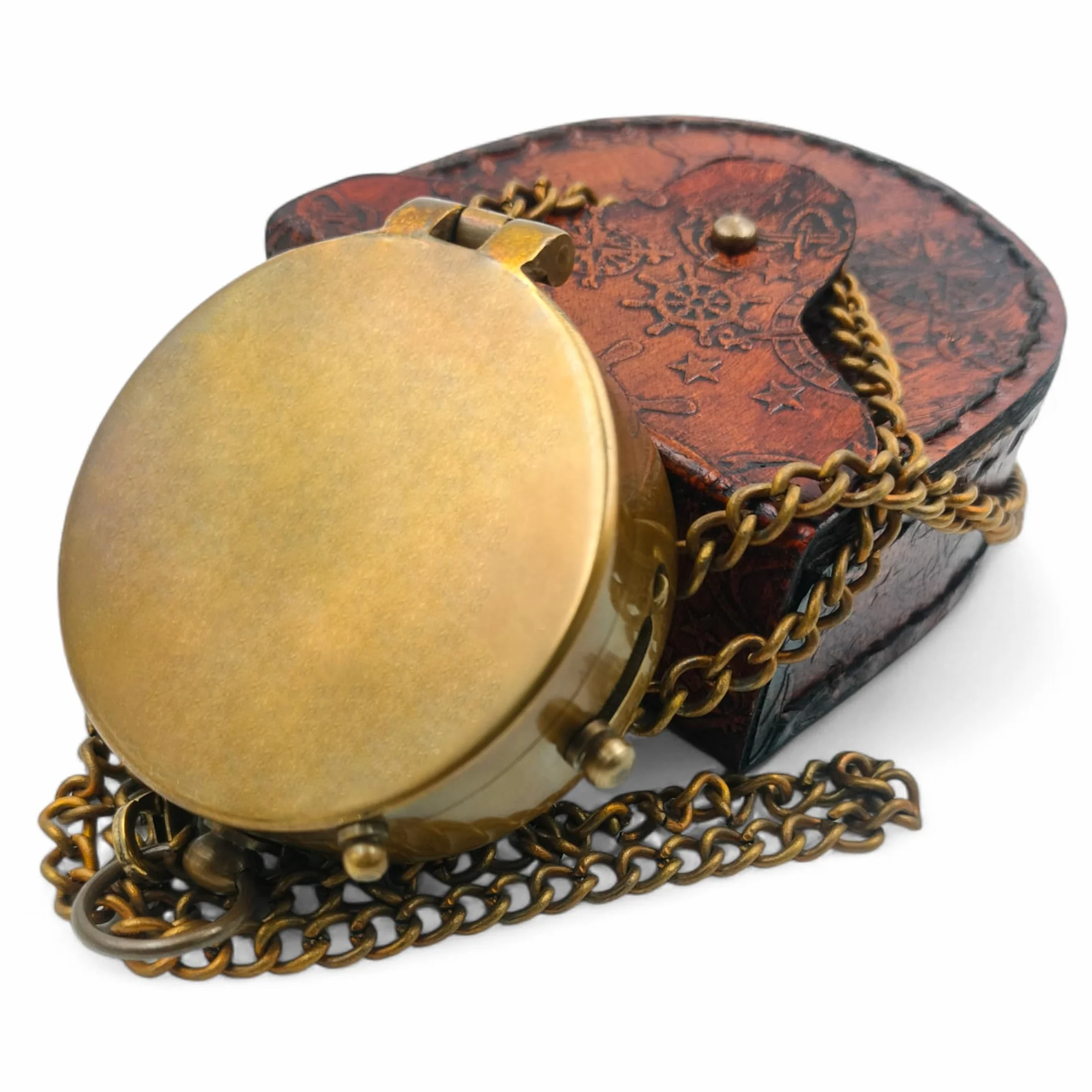 Bussola tascabile in ottone nautica anticata steampunk con custodia in pelle