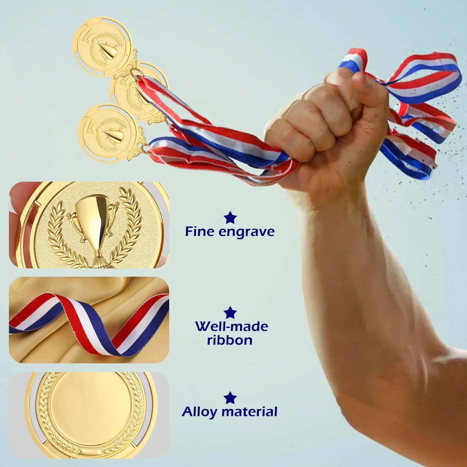 GeeRic 12pz Medaglie d'oro in Metallo con Nastro per Bambini, Studenti, Atleti, Vincitore di Gara Sportiva