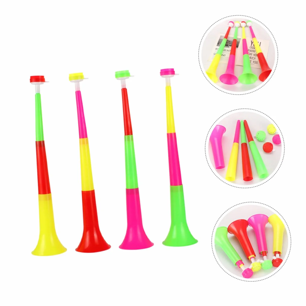 TOYANDONA Trombe da Stadio 4 Unitá, Trombone Telescopico in Plastica, Suono Chiaro, per Calcio e Feste Atletiche