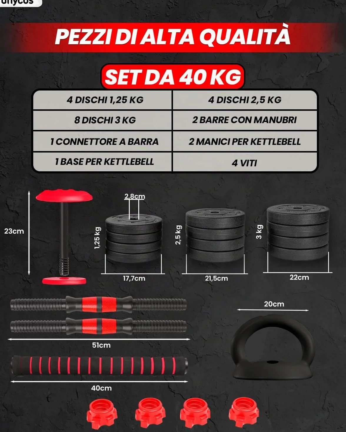 Manubri Regolabili con Dischi 10-40 kg Coppia Pesi Barra Collegamento Antiscivolo per Allenamento Palestra Casa Fitness