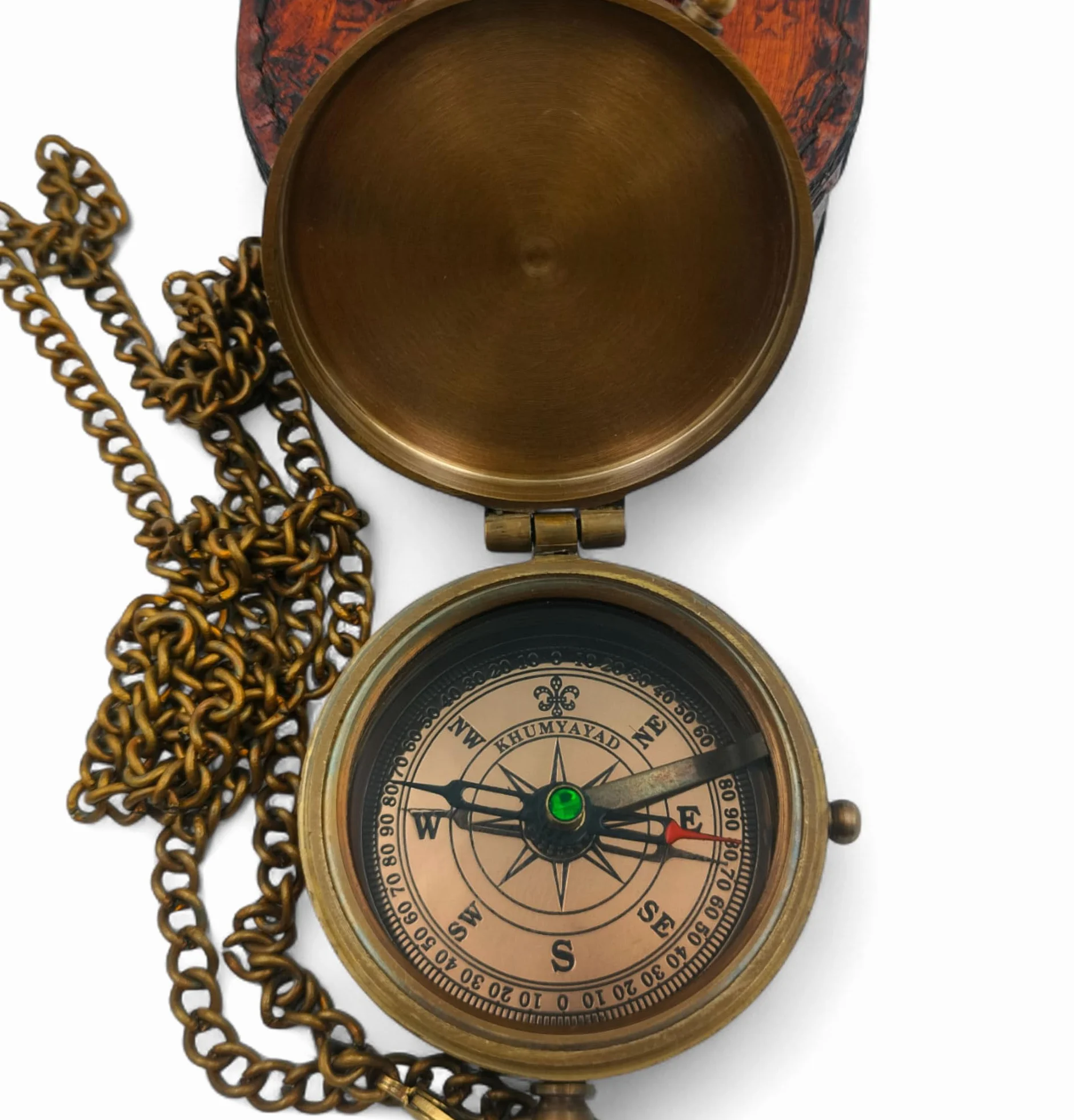 Bussola tascabile in ottone nautica anticata steampunk con custodia in pelle