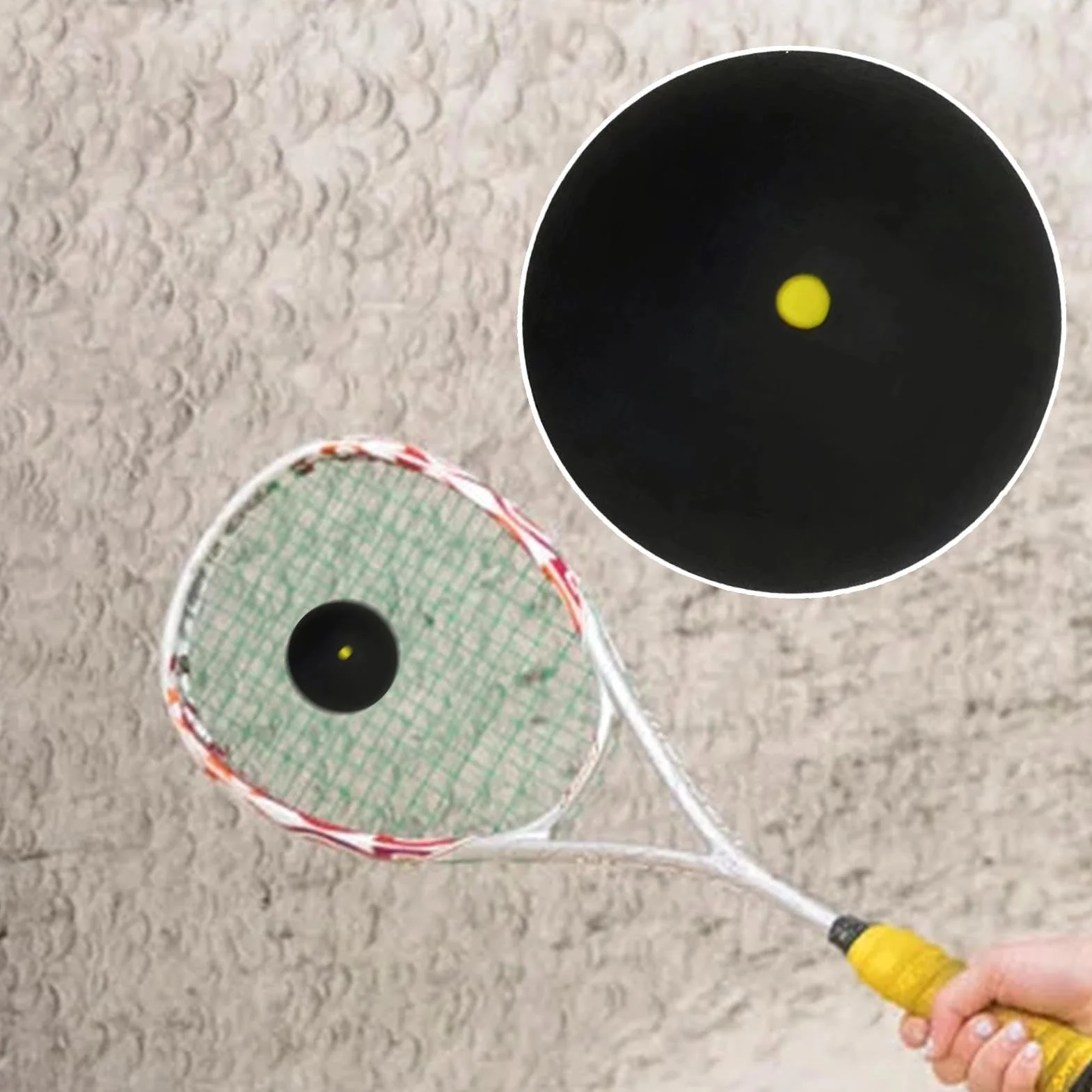 Palla da squash in gomma punto giallo singolo da competizione sportiva