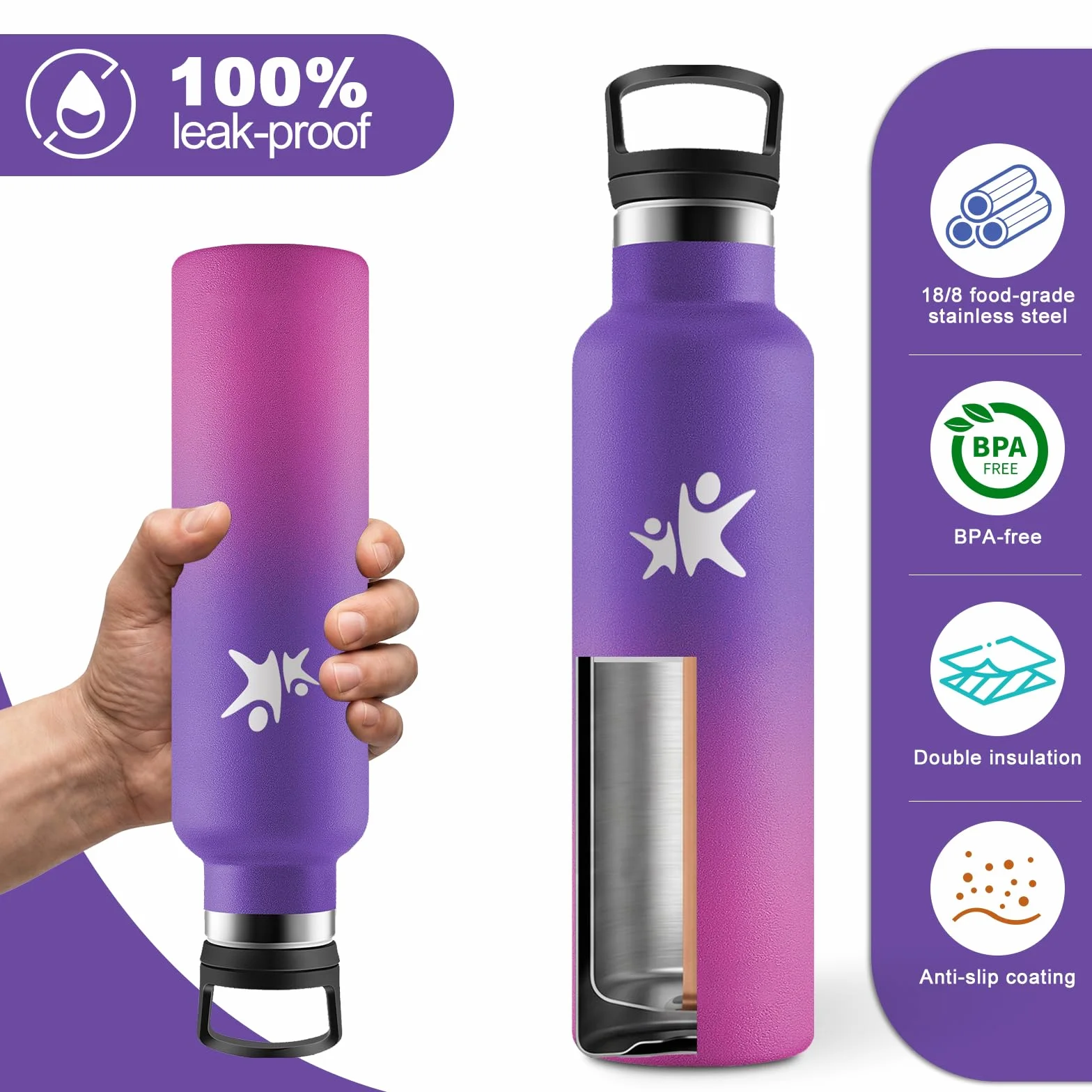 Borraccia Termica 750 ml Acciaio Inox con Cannuccia, Senza BPA, a Prova di Perdite per Bevande Gassate Fitness Campeggio
