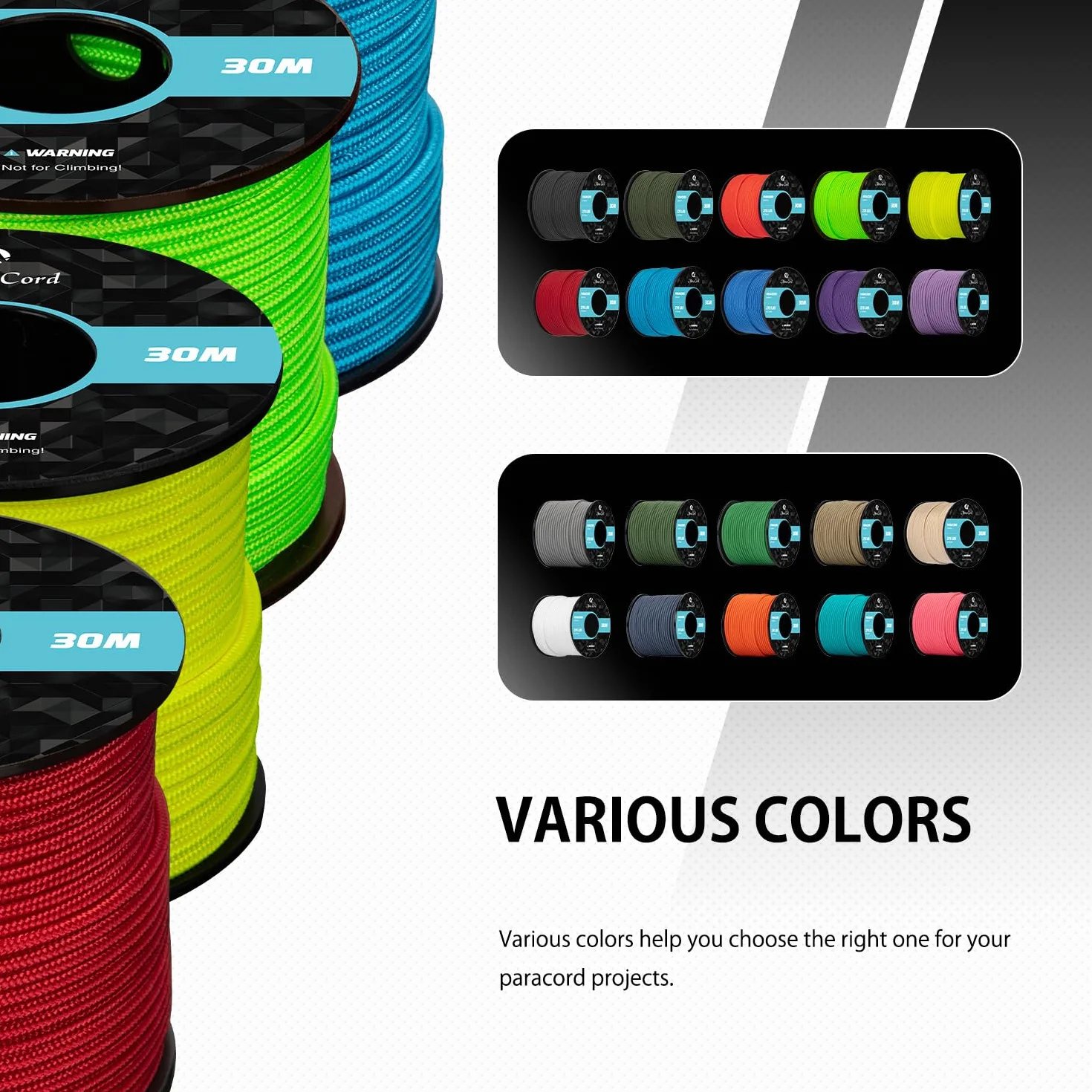 Abma Cord 30M Paracord 275 Nylon Corda 2,4 mm Cavo Multiuso Nero