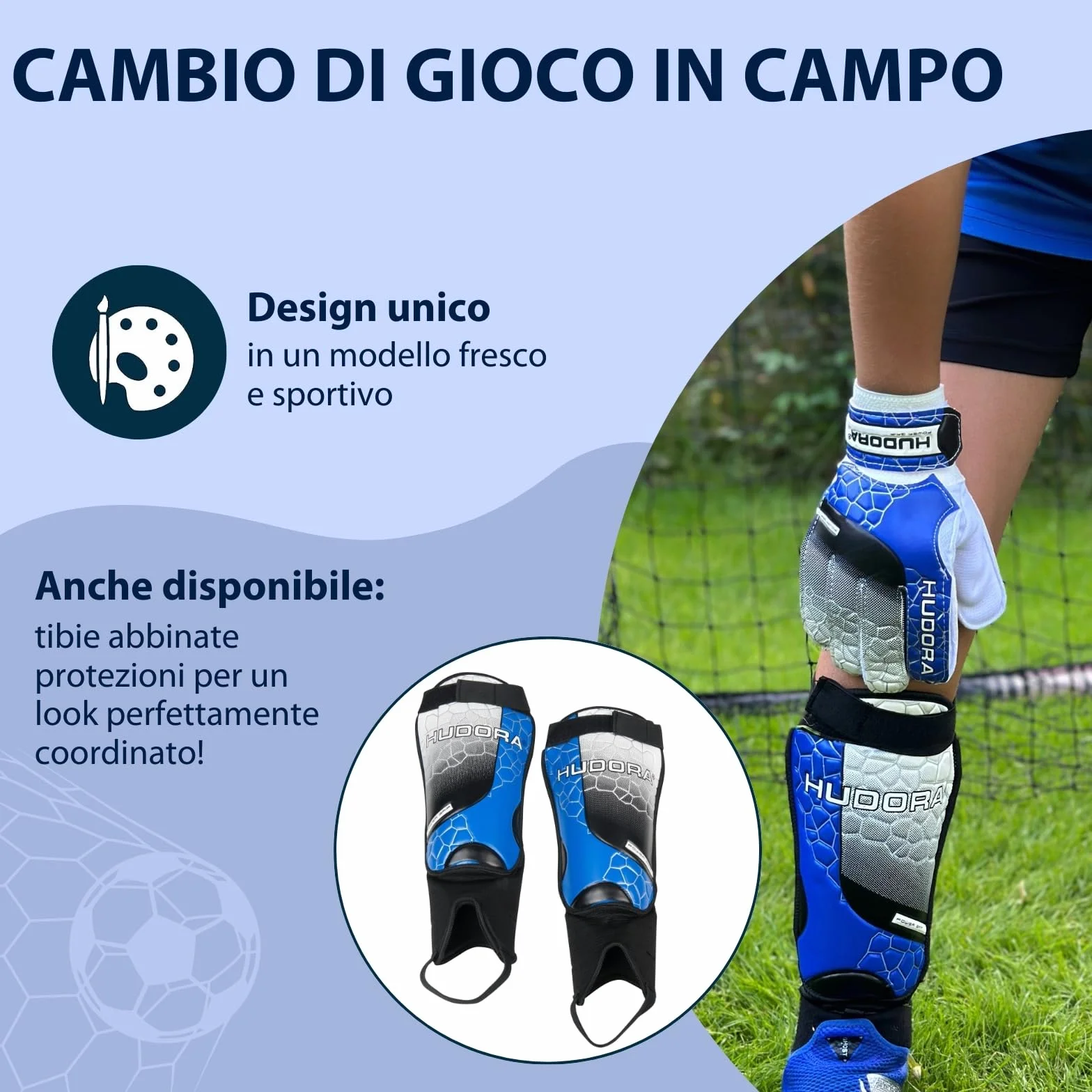 Hudora Guanti da Portiere Imbottiti per Bambini e Adulti, Misura S/M, Dorso in Gommapiuma, Chiusura con Velcro - Calcio, Blu