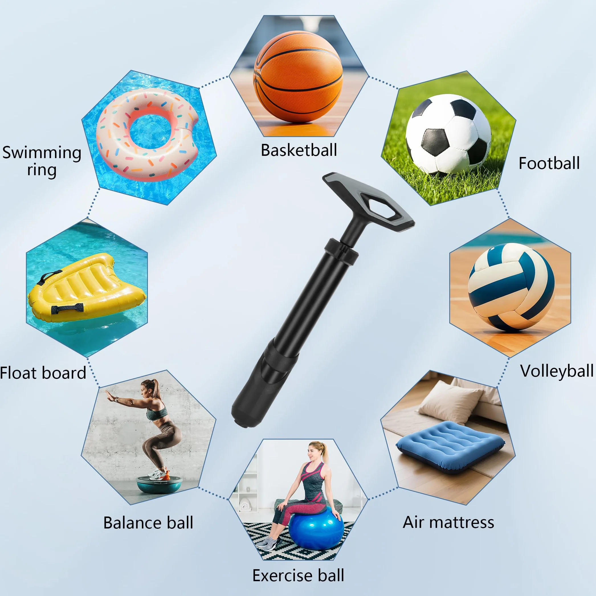 Alyvisun Pompa per Palloni Portatile con Ago e Tubo di Estensione, Tubo in Lega di Alluminio per Basket, Pallavolo, Pallone