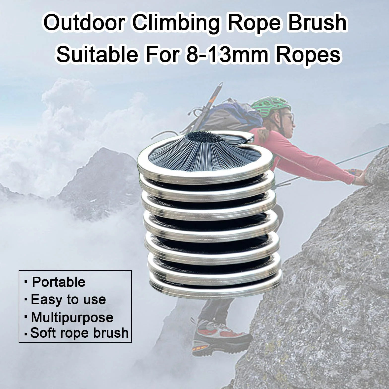 Spazzola per Pulizia Corda da Arrampicata, Compatibile 8-13 mm, Portatile