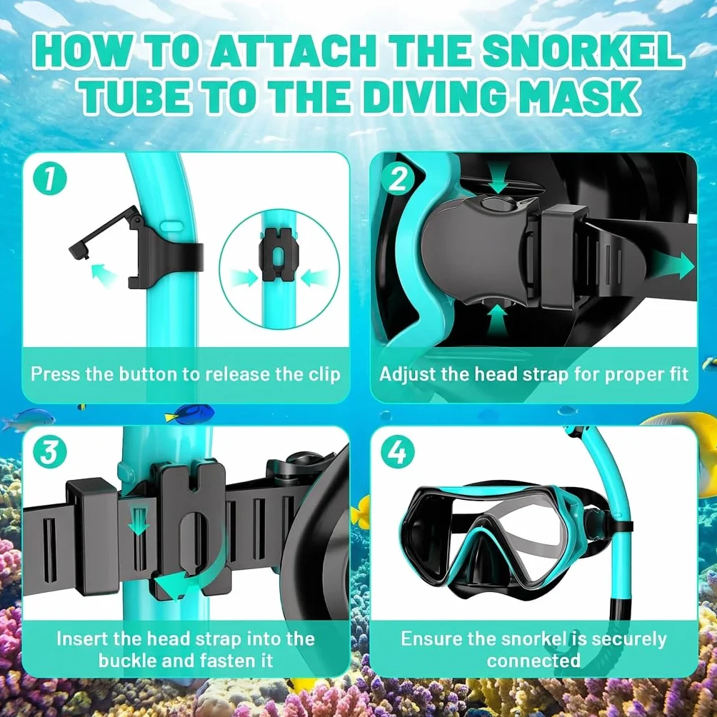Maschera Snorkeling Panoramica 180° Set per Snorkeling con Maschera e Boccaglio Anti-Fog & Anti-Perdite Maschera Subacquea Snorkel Set Maschera Sub Regolabil per Unisex Adulto