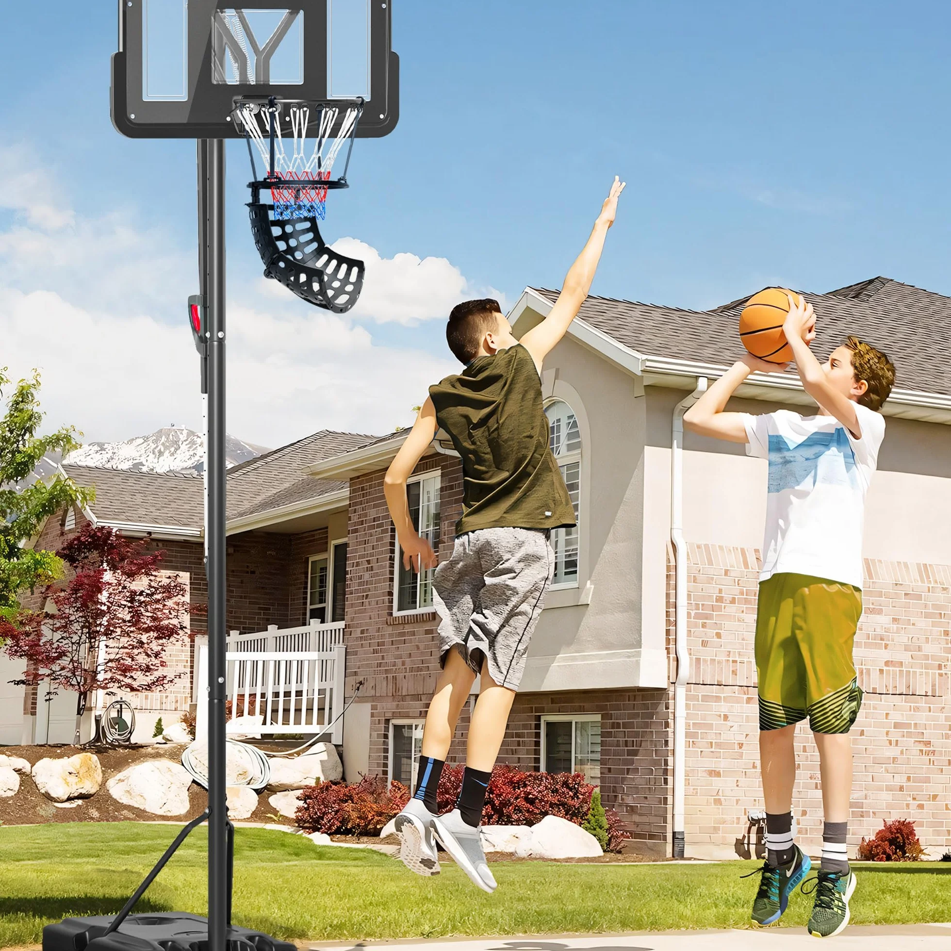 SPORTNOW Pallone da Pallacanestro Sistema di Riferimento, Rotazione a 360°, Altezza Regolabile, Ganci Staccabili, Nero