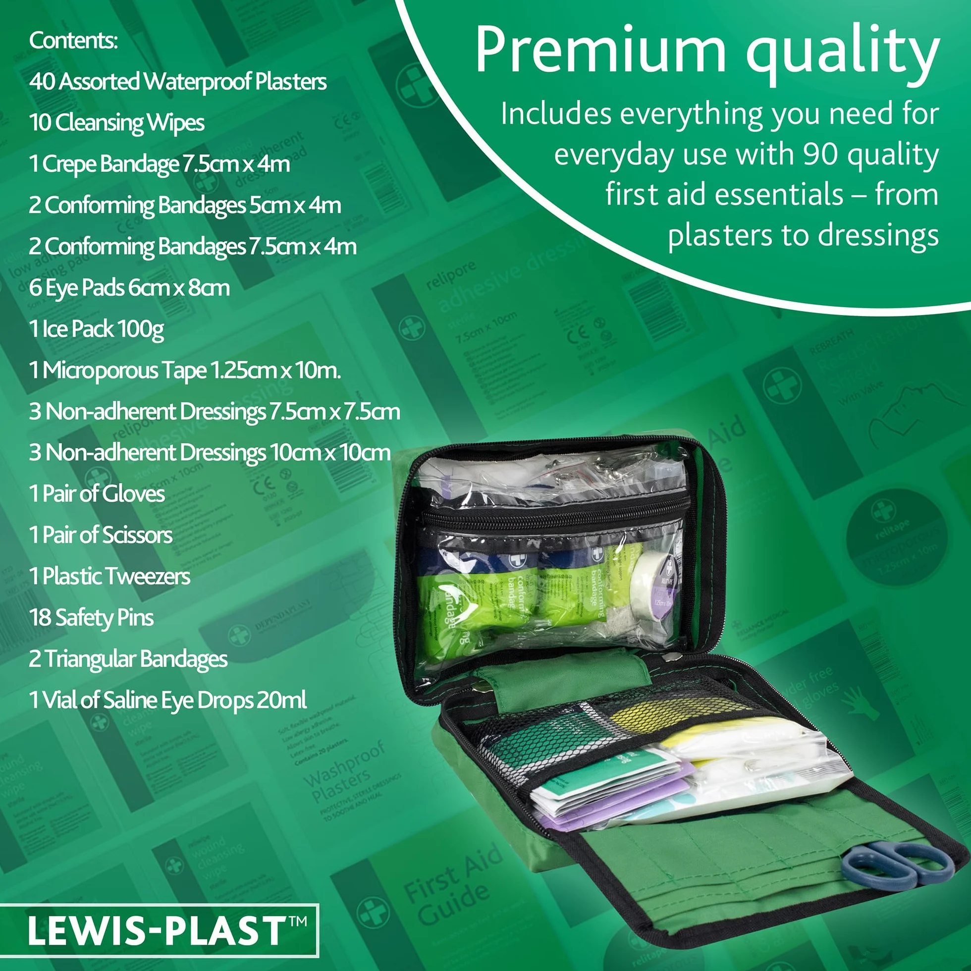 Kit di pronto soccorso premium 90 pezzi LEWIS-PLAST per auto casa lavoro vacanza
