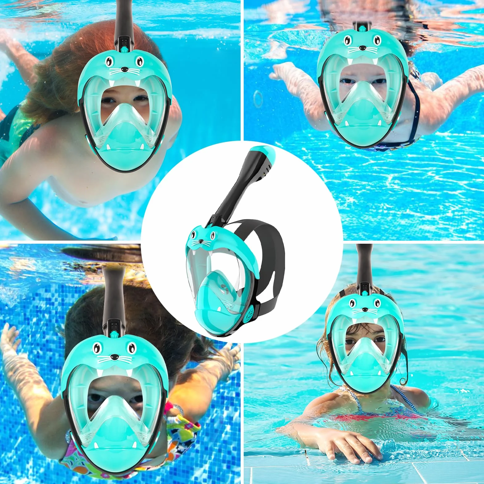 Maschera Subacquea Bambini 180° Snorkeling Pieno Facciale Anti Appannamento