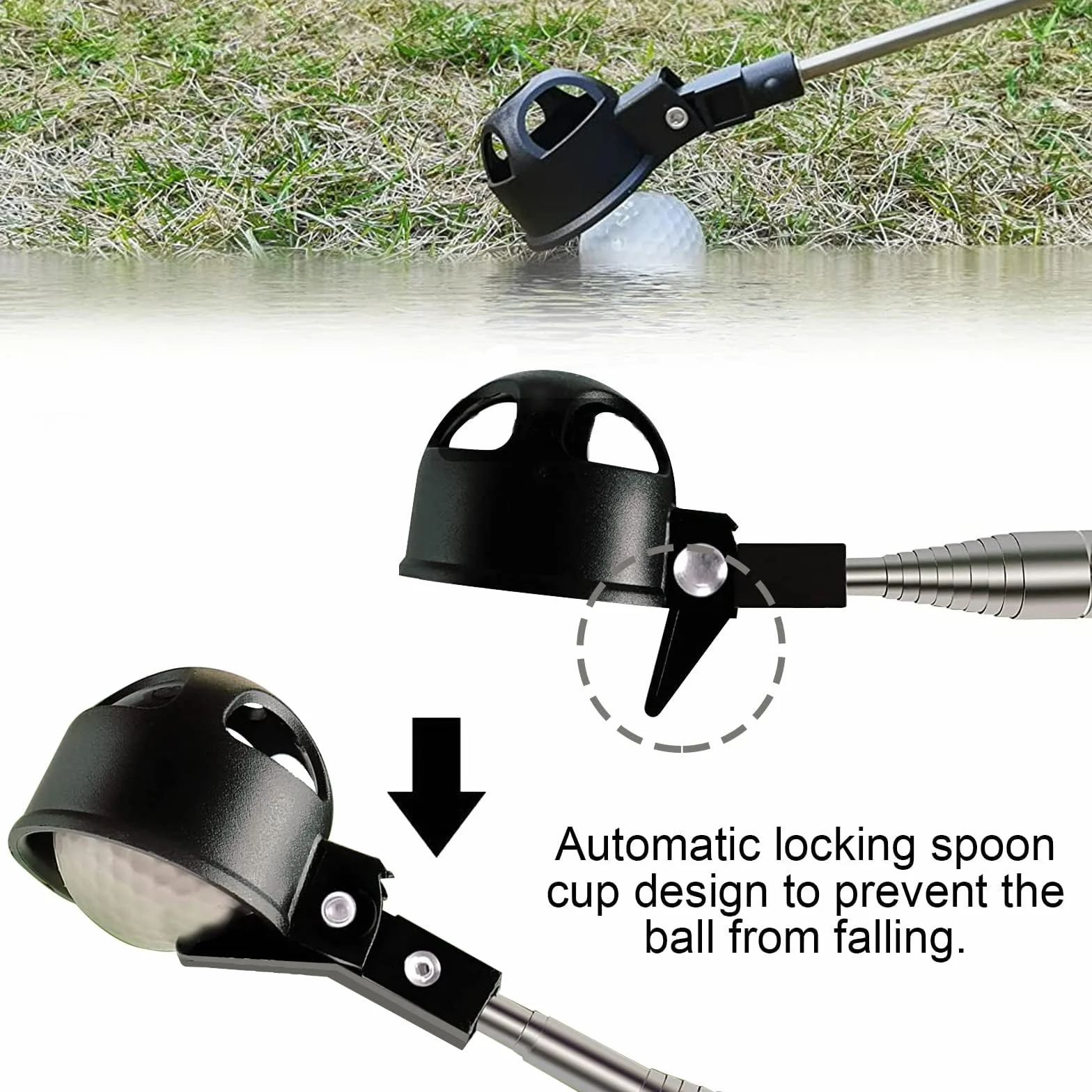 GAESHOW Golf Ball Retriever, Raccogli Palline Golf, Retriever per Palline da Golf Telescopico Inossidabile per Acqua con Pinza per Pallina da Golf, Lunghezza: 2m / 6,56 Piedi