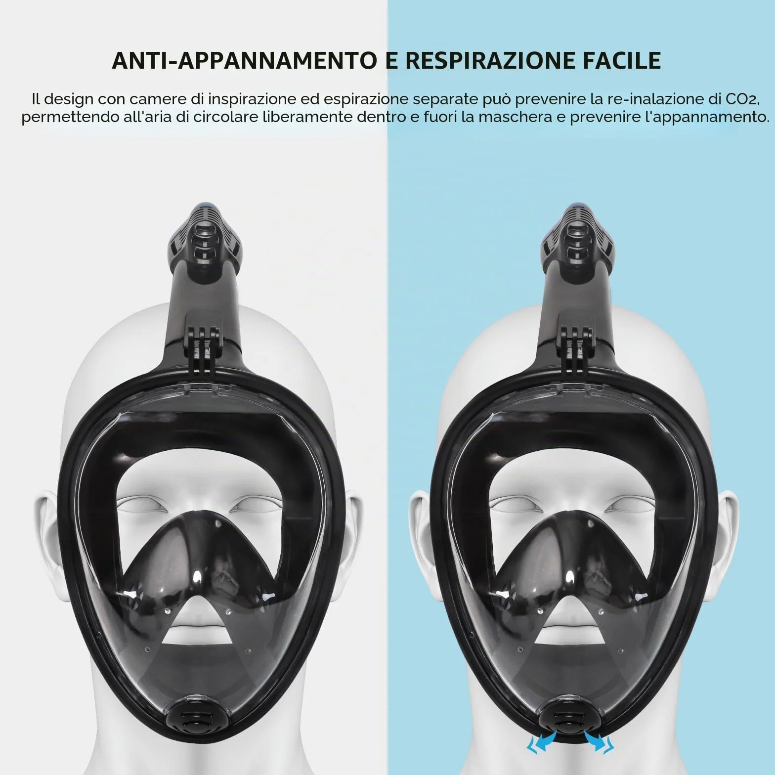 Jsdoin Maschera da Snorkeling Pieno Facciale,Maschera Subacquea con Visuale Panoramica 180° Design,Antiappannamento e Design Pieghevole per Adulti Bambini