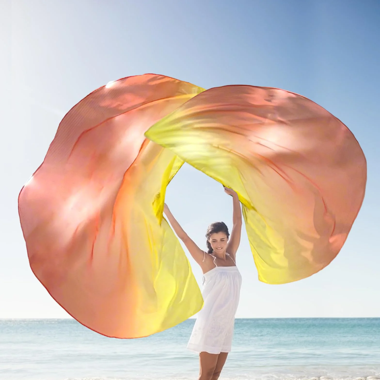 2 Sets of 55 x 78" Dance Metallic Semicircle Worship Angel Wing Flags with Scalable Rods - Praise Flags Worship Silk Flex Flag for Dance Church Performance-yellow-red